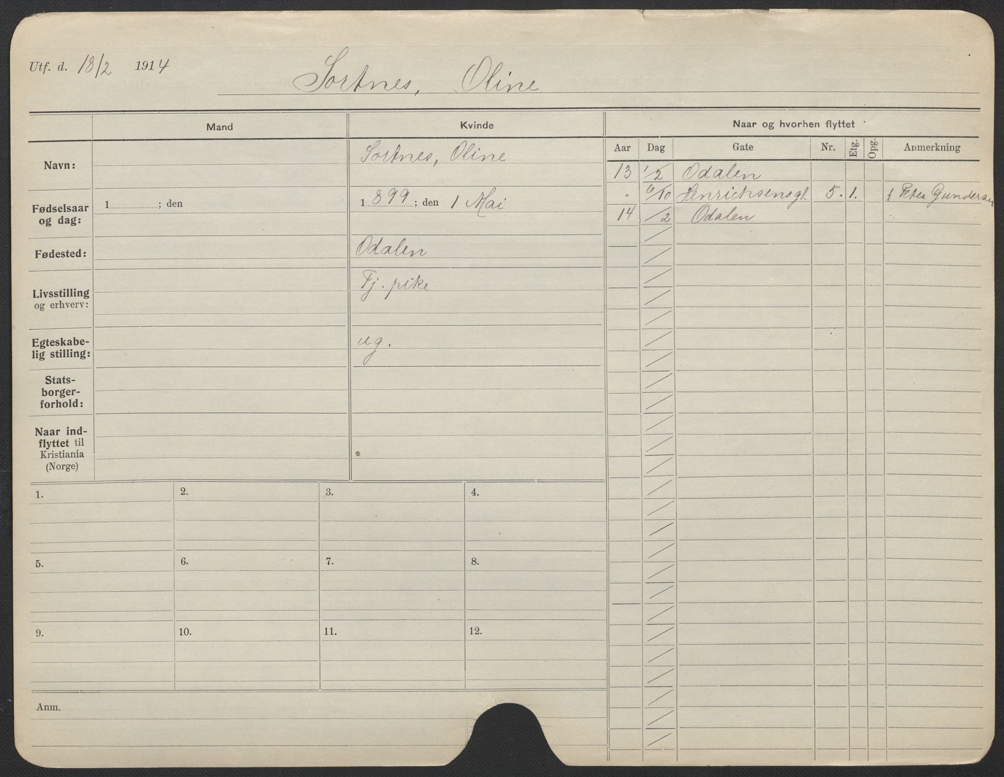 Oslo folkeregister, Registerkort, AV/SAO-A-11715/F/Fa/Fac/L0024: Kvinner, 1906-1914, s. 151a
