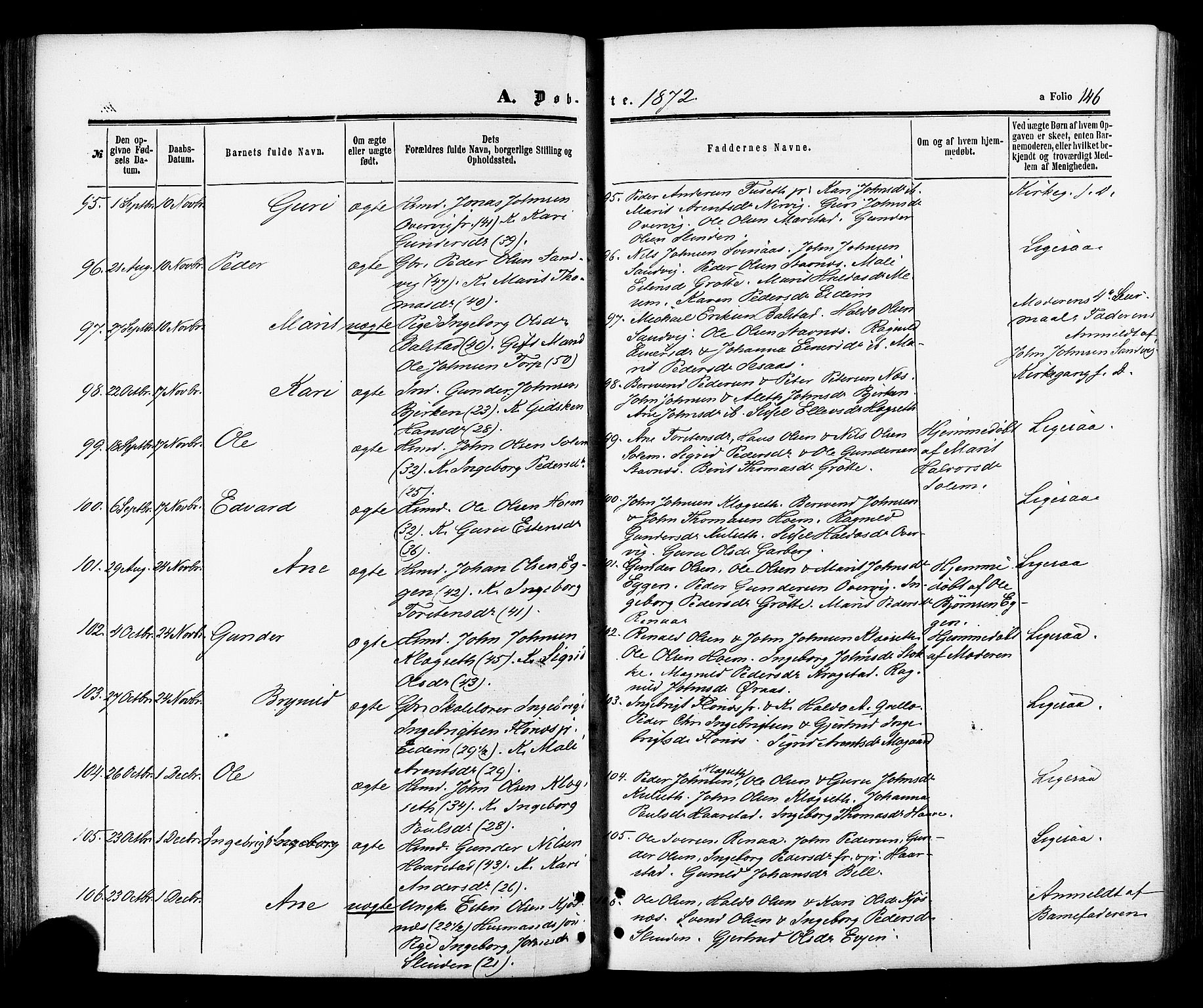 Ministerialprotokoller, klokkerbøker og fødselsregistre - Sør-Trøndelag, SAT/A-1456/695/L1147: Ministerialbok nr. 695A07, 1860-1877, s. 146