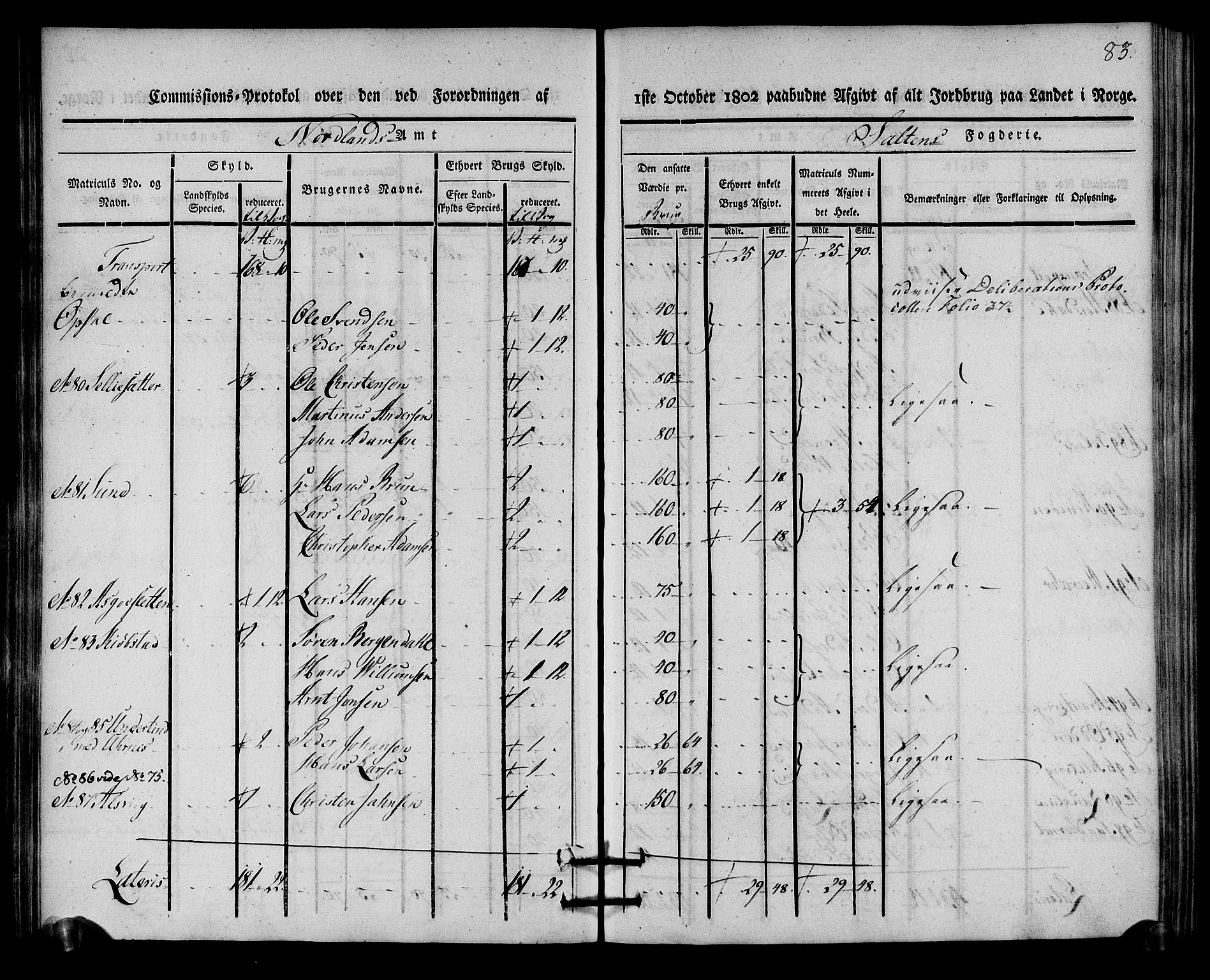 Rentekammeret inntil 1814, Realistisk ordnet avdeling, AV/RA-EA-4070/N/Ne/Nea/L0160: Salten fogderi. Kommisjonsprotokoll, 1803, s. 82
