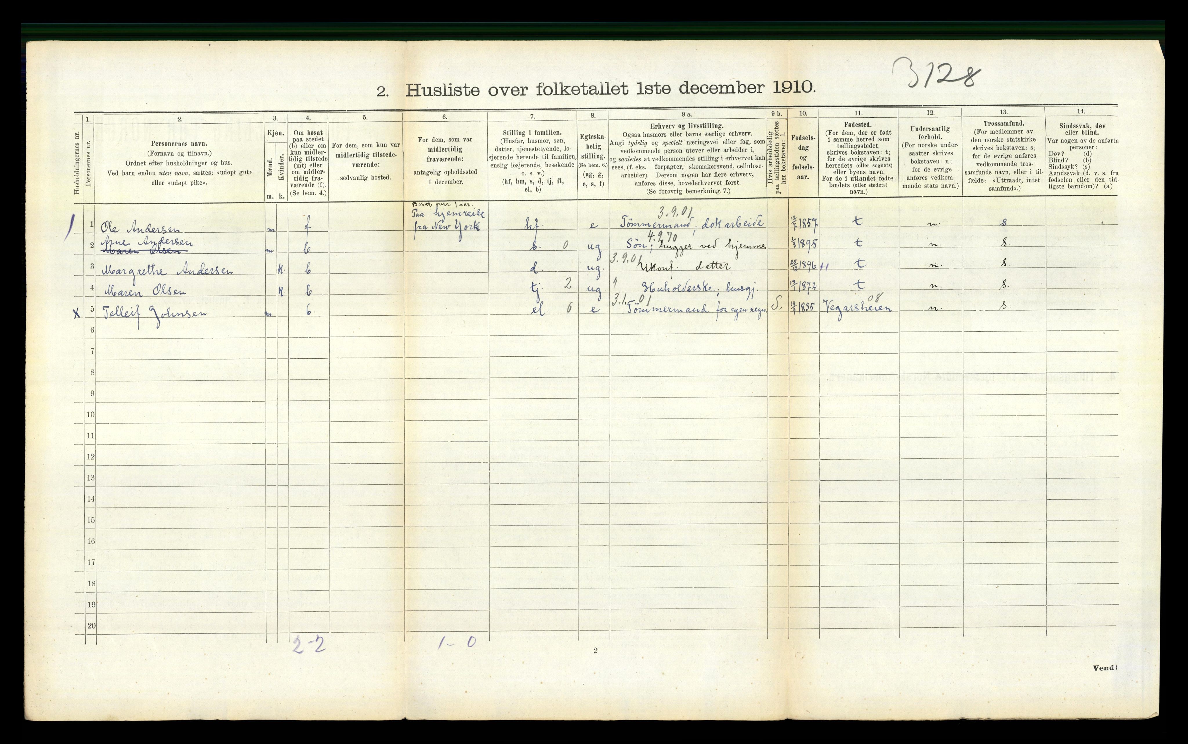 RA, Folketelling 1910 for 0914 Holt herred, 1910, s. 875