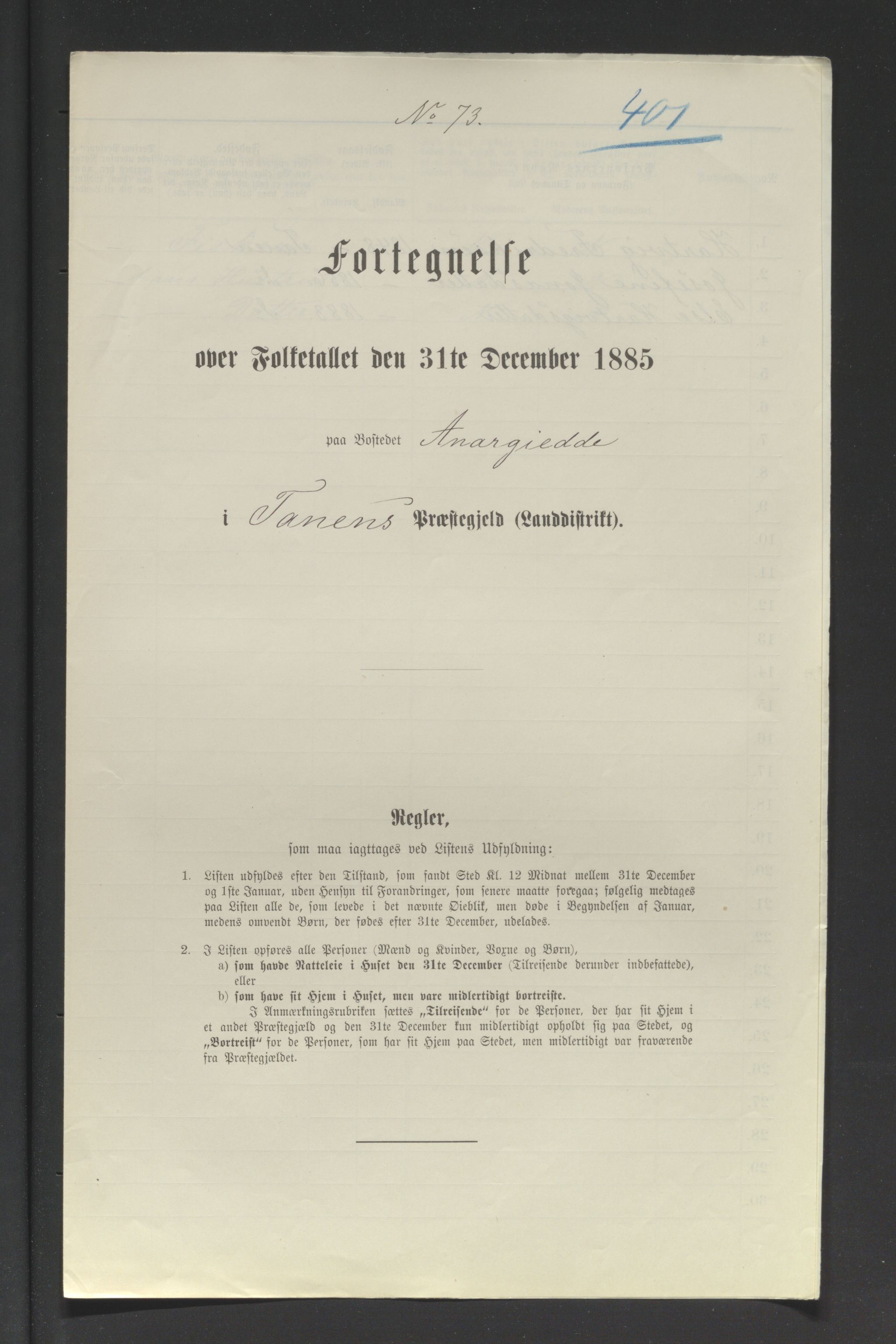 SATØ, Folketelling 1885 for 2025 Tana herred, 1885, s. 401a