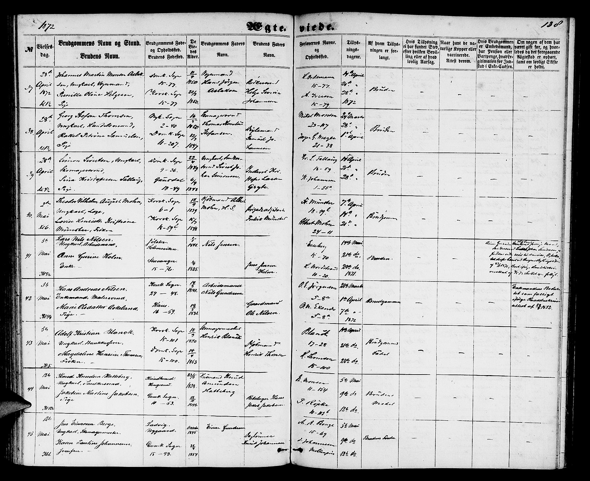 Domkirken sokneprestembete, AV/SAB-A-74801/H/Hab/L0030: Klokkerbok nr. D 2, 1857-1876, s. 138