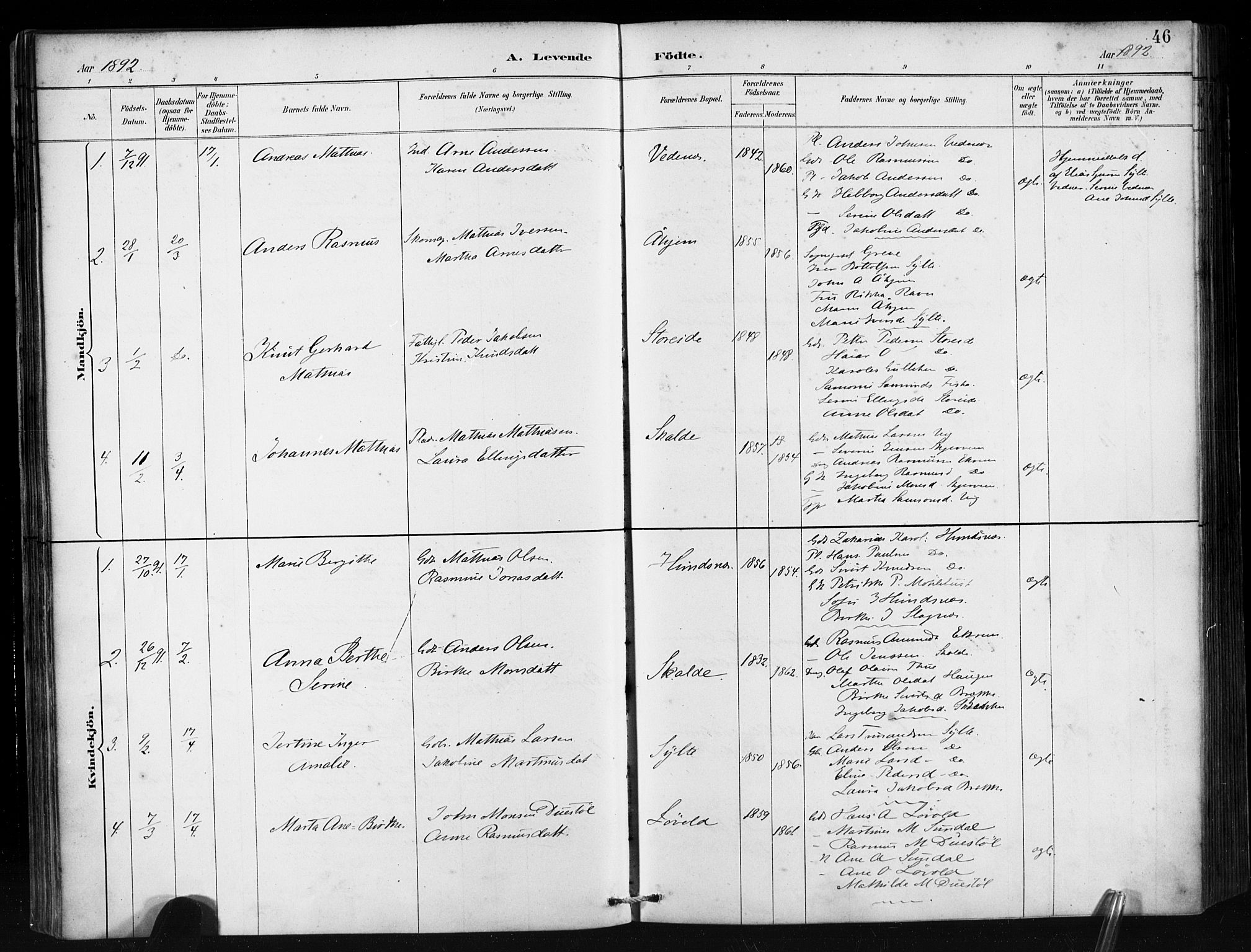 Ministerialprotokoller, klokkerbøker og fødselsregistre - Møre og Romsdal, SAT/A-1454/501/L0008: Ministerialbok nr. 501A08, 1885-1901, s. 46