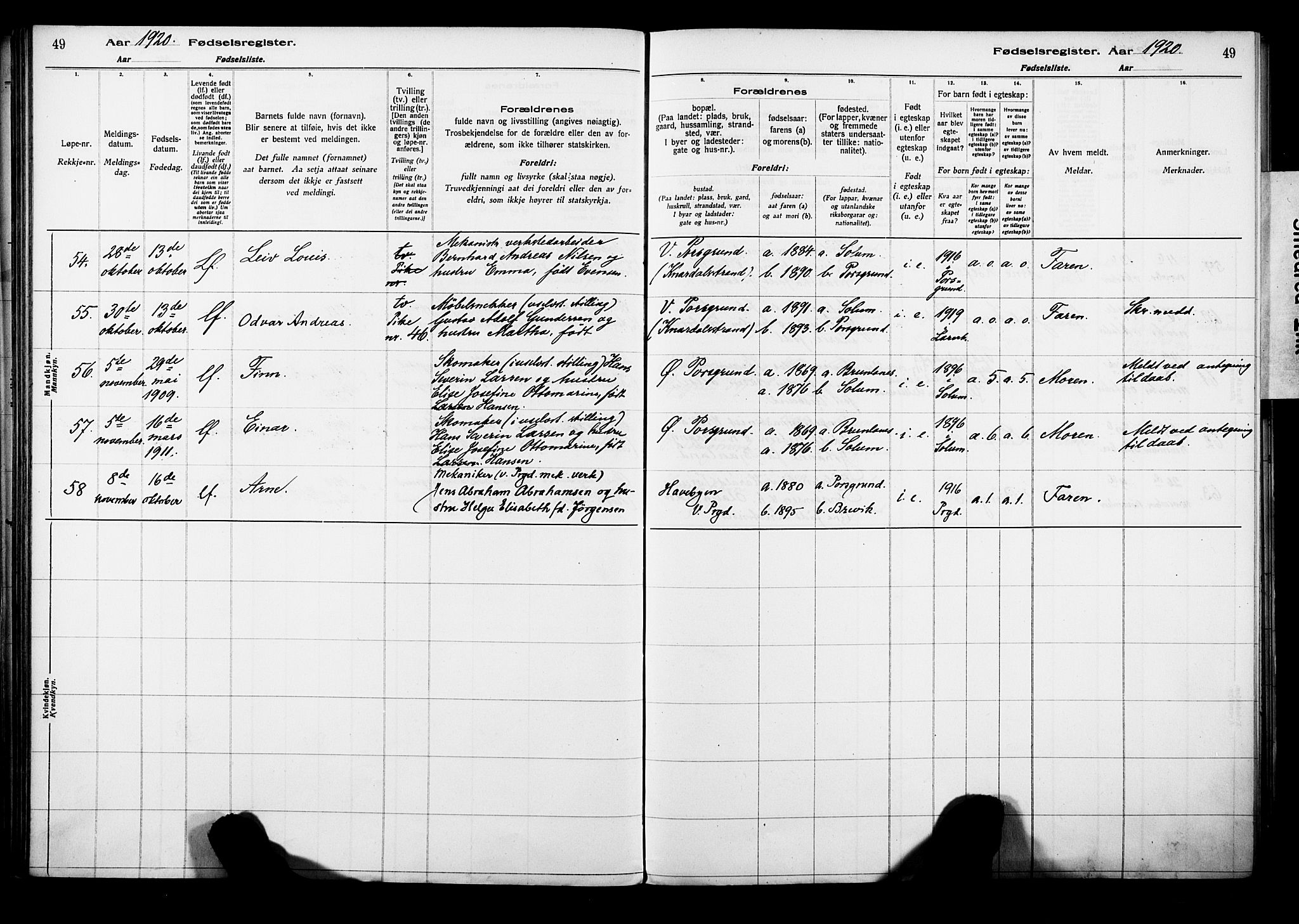 Porsgrunn kirkebøker , AV/SAKO-A-104/J/Ja/L0001: Fødselsregister nr. 1, 1916-1929, s. 49