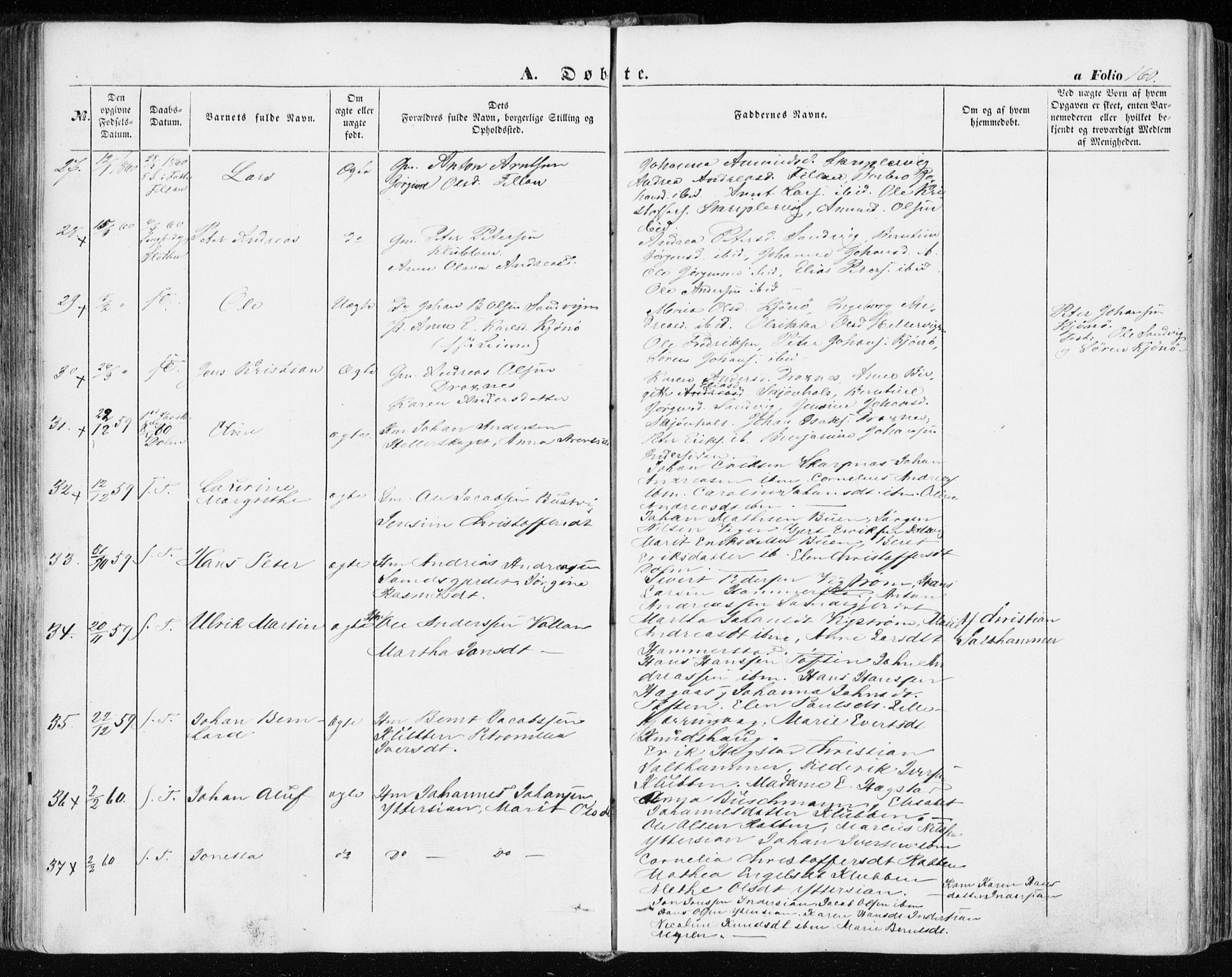 Ministerialprotokoller, klokkerbøker og fødselsregistre - Sør-Trøndelag, AV/SAT-A-1456/634/L0530: Ministerialbok nr. 634A06, 1852-1860, s. 160