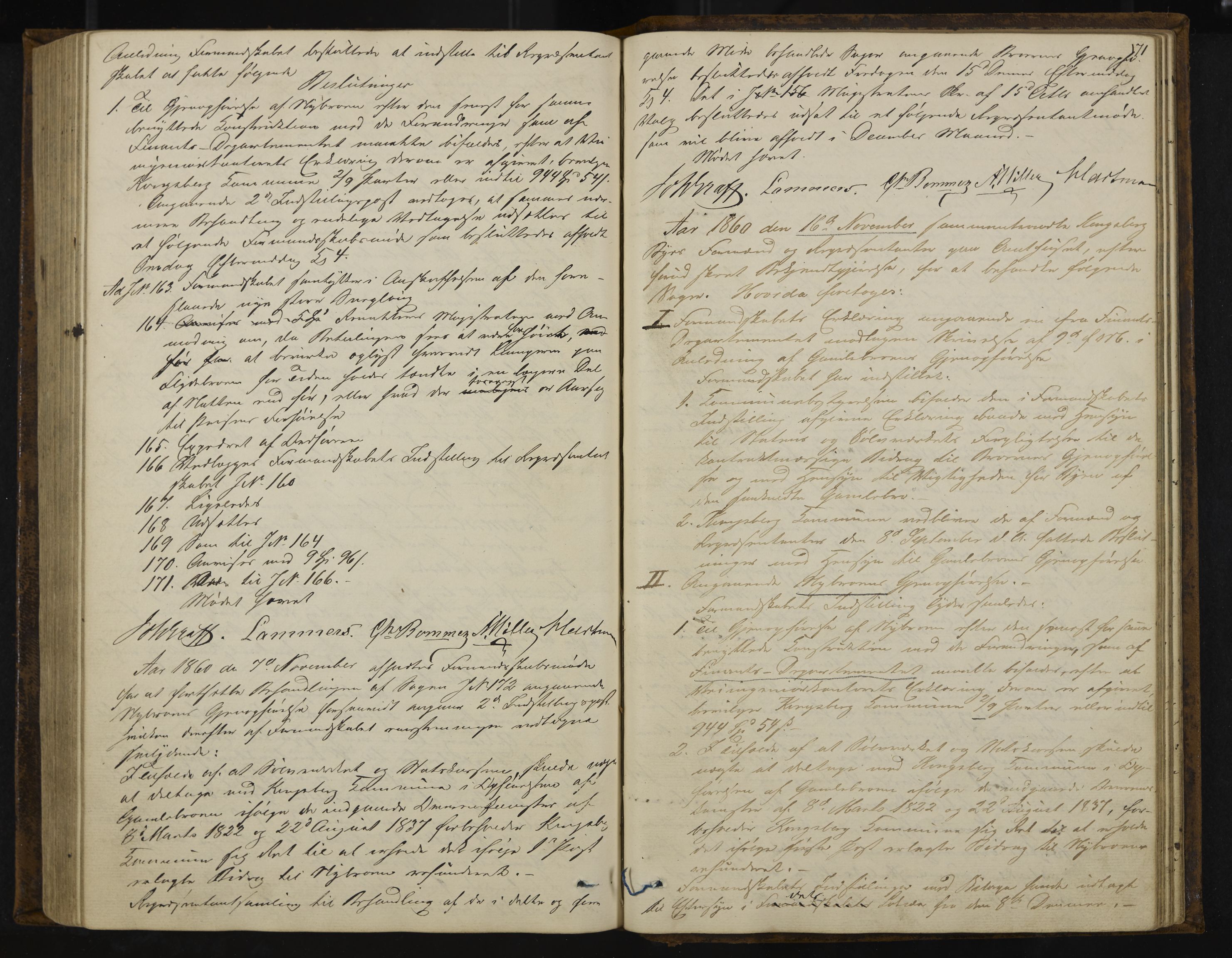 Kongsberg formannskap og sentraladministrasjon, IKAK/0604021-1/A/L0003: Møtebok med register, 1856-1861, s. 171