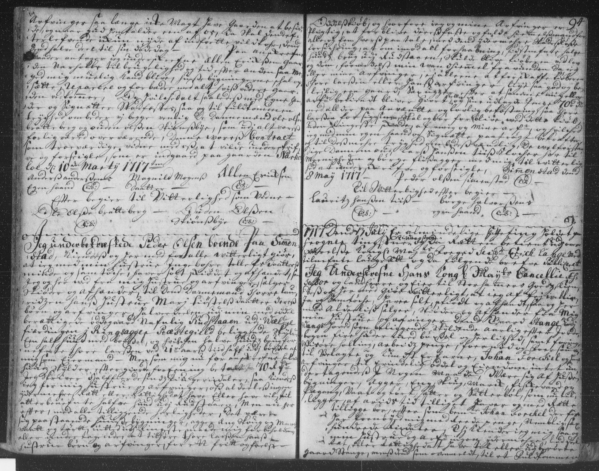 Hedemarken sorenskriveri, SAH/TING-034/H/Hb/L0002: Pantebok nr. 2, 1713-1723, s. 94