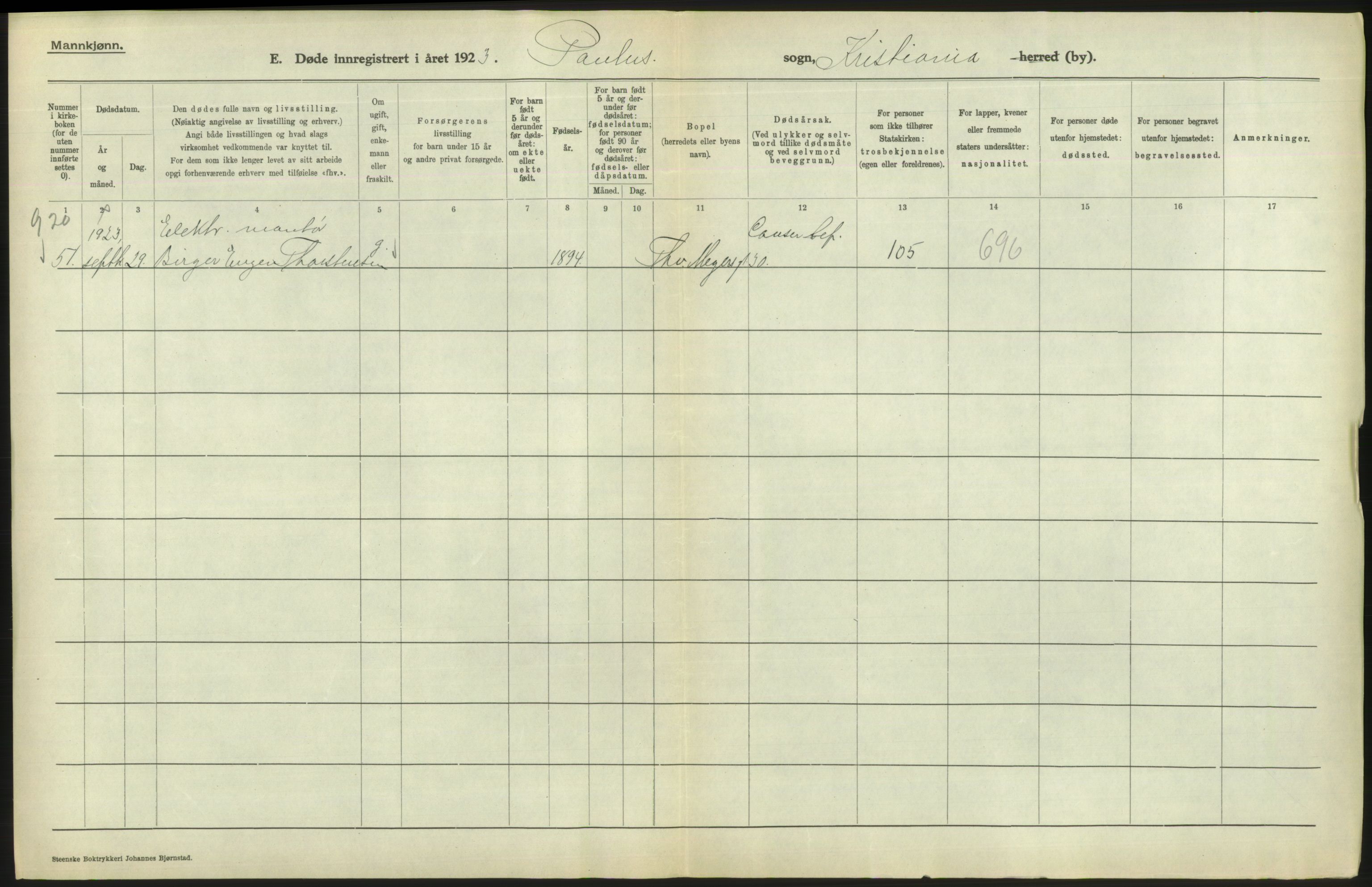 Statistisk sentralbyrå, Sosiodemografiske emner, Befolkning, AV/RA-S-2228/D/Df/Dfc/Dfcc/L0009: Kristiania: Døde, 1923, s. 518