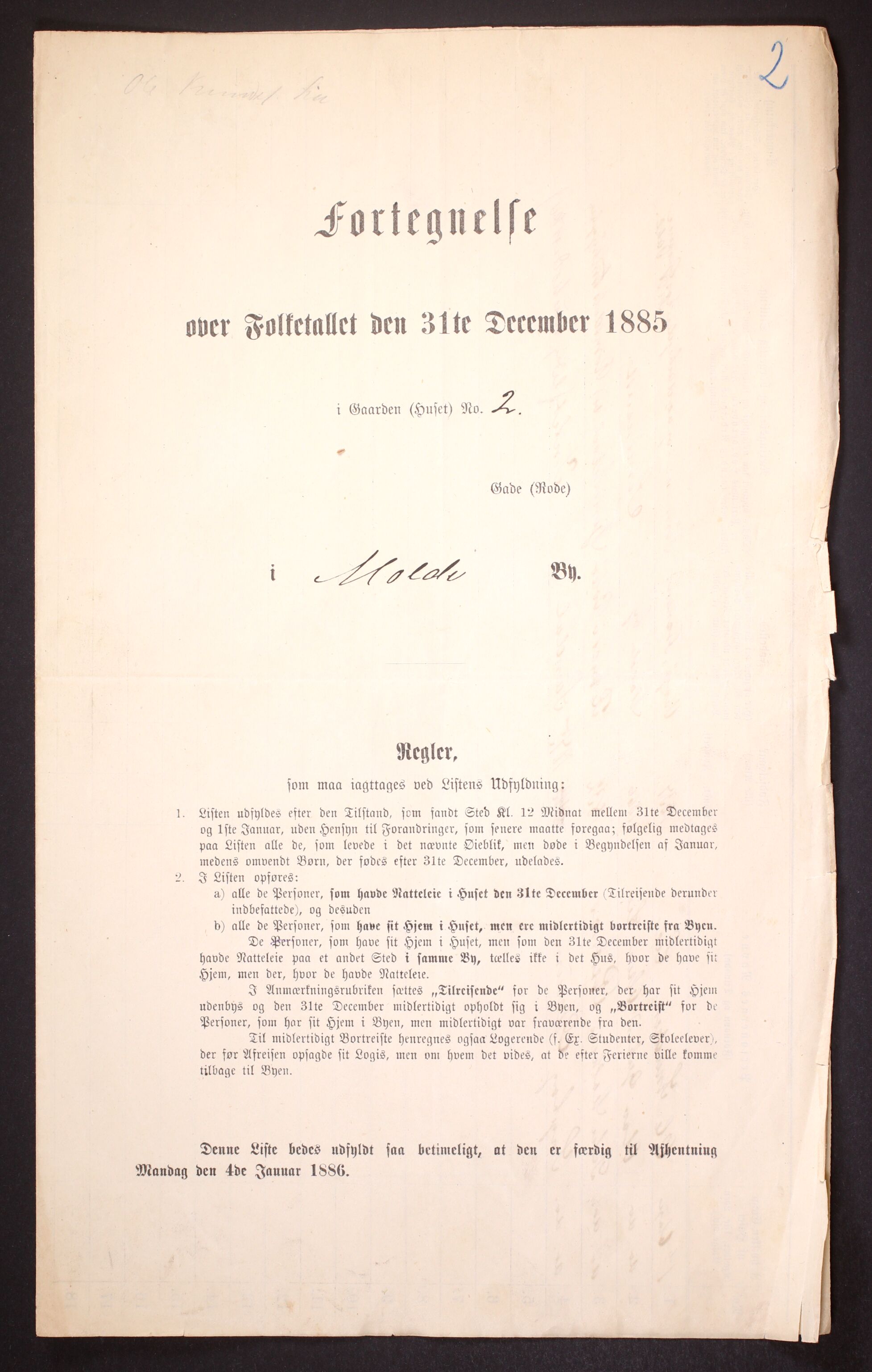 SAT, Folketelling 1885 for 1502 Molde kjøpstad, 1885
