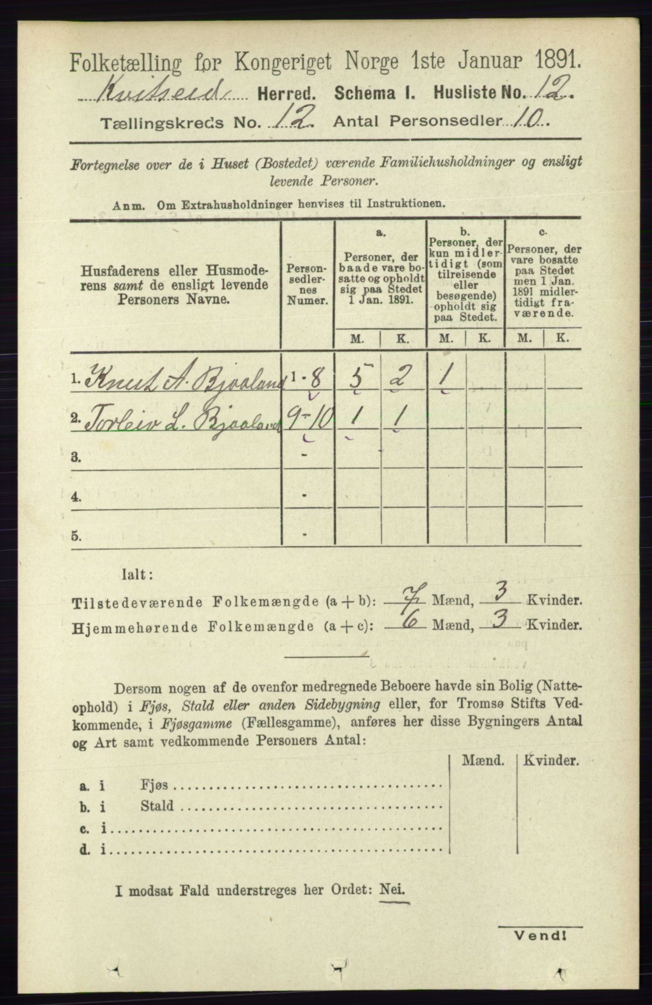 RA, Folketelling 1891 for 0829 Kviteseid herred, 1891, s. 2825
