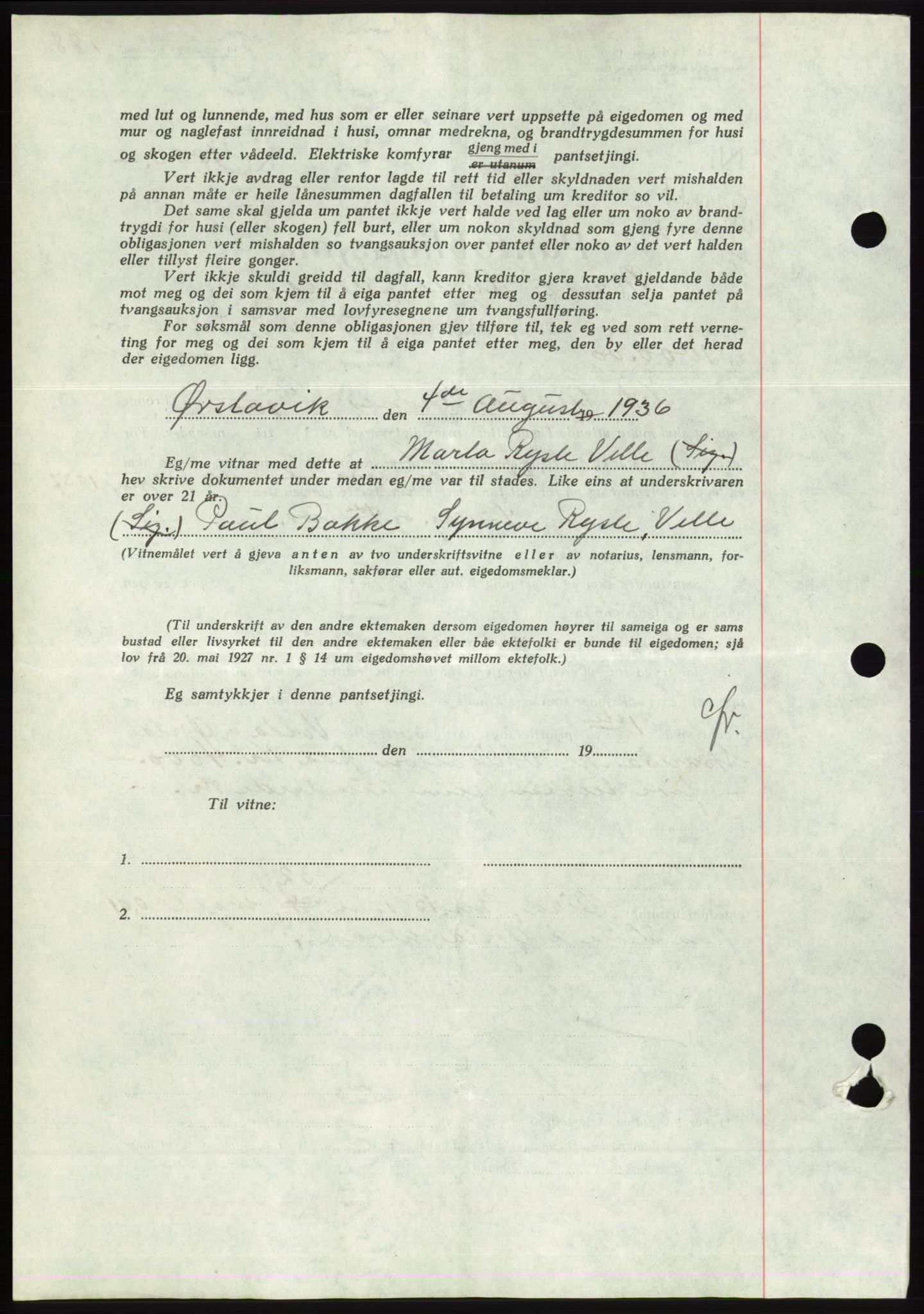 Søre Sunnmøre sorenskriveri, AV/SAT-A-4122/1/2/2C/L0061: Pantebok nr. 55, 1936-1936, Dagboknr: 1144/1936