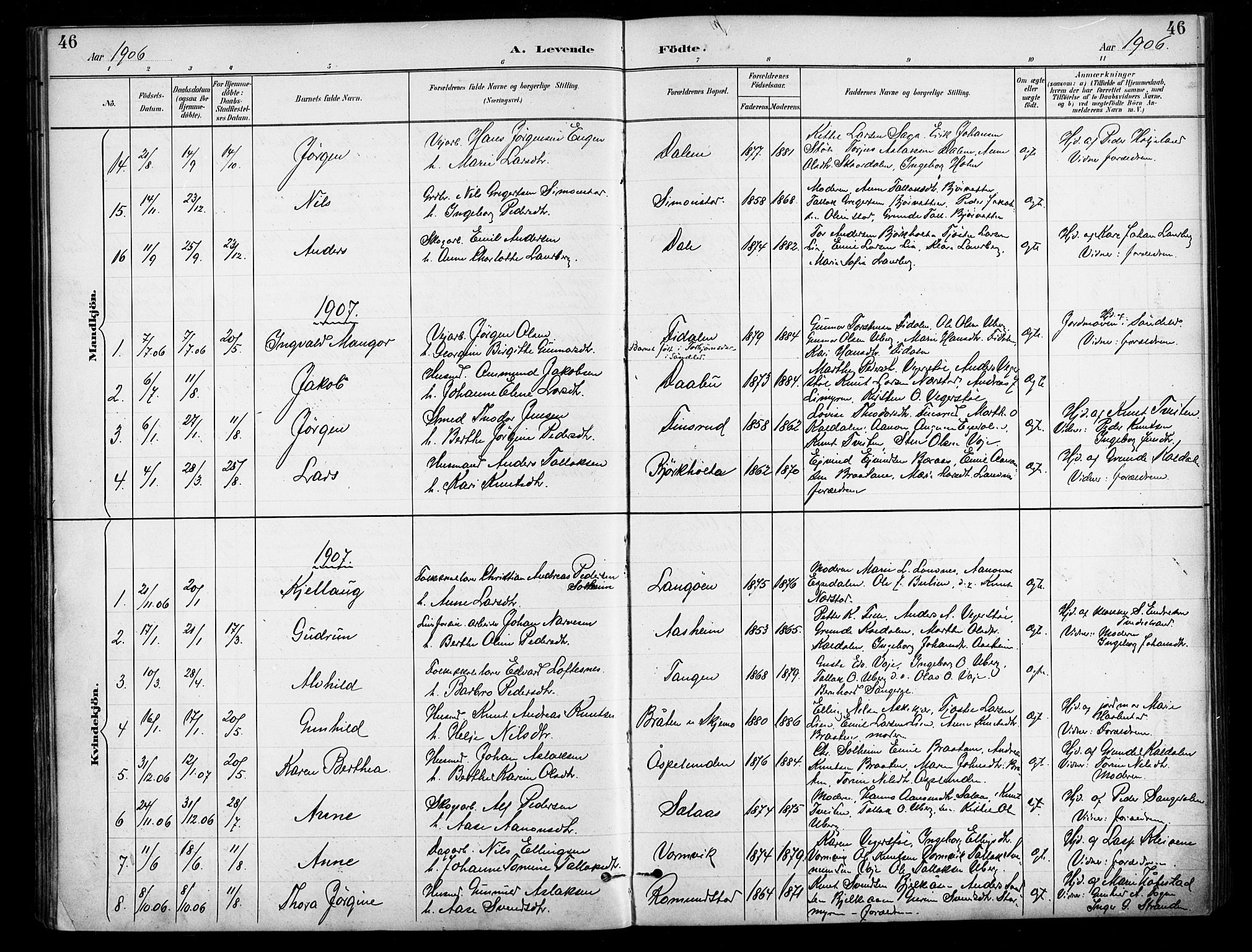 Gjerstad sokneprestkontor, AV/SAK-1111-0014/F/Fa/Fab/L0005: Ministerialbok nr. A 5, 1891-1908, s. 46