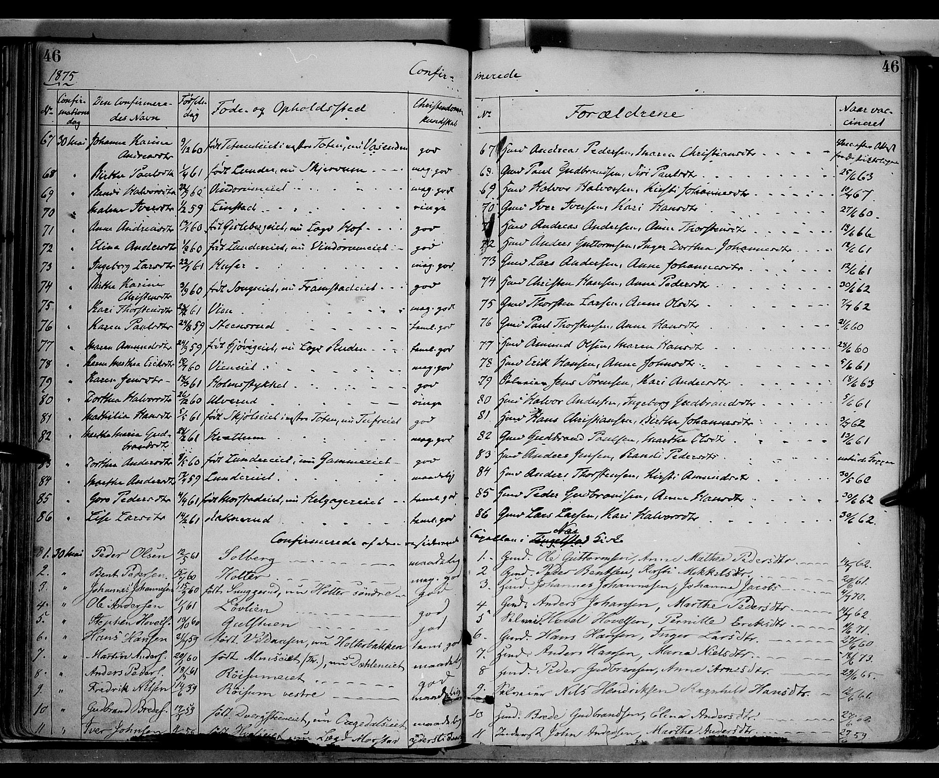 Gran prestekontor, AV/SAH-PREST-112/H/Ha/Haa/L0013: Ministerialbok nr. 13, 1875-1879, s. 46