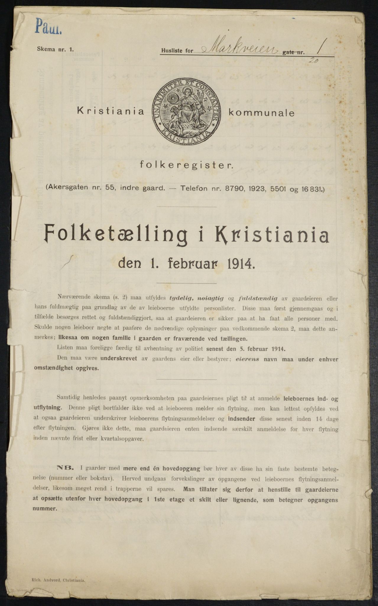 OBA, Kommunal folketelling 1.2.1914 for Kristiania, 1914, s. 62897