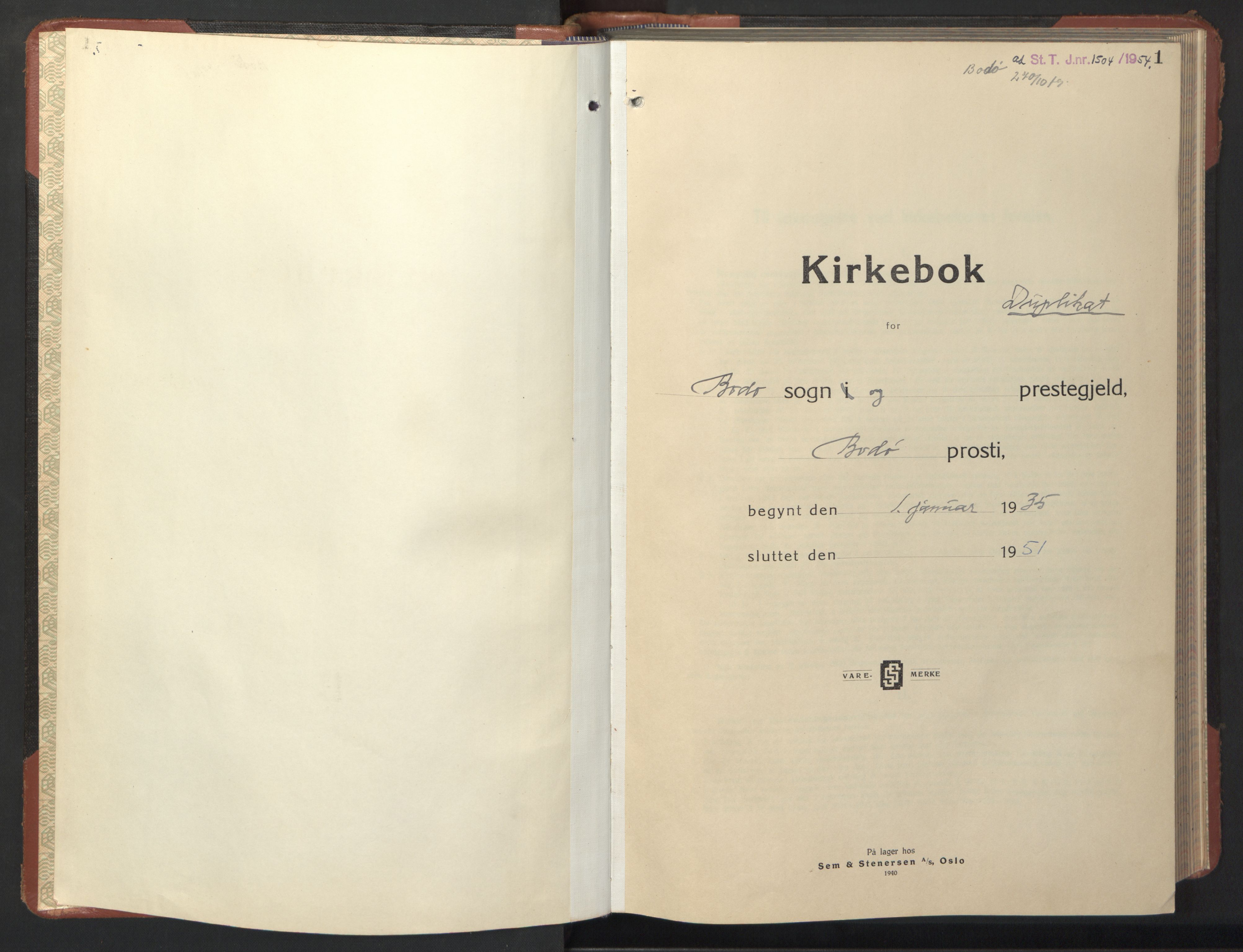 Ministerialprotokoller, klokkerbøker og fødselsregistre - Nordland, SAT/A-1459/801/L0038: Klokkerbok nr. 801C13, 1935-1951, s. 1