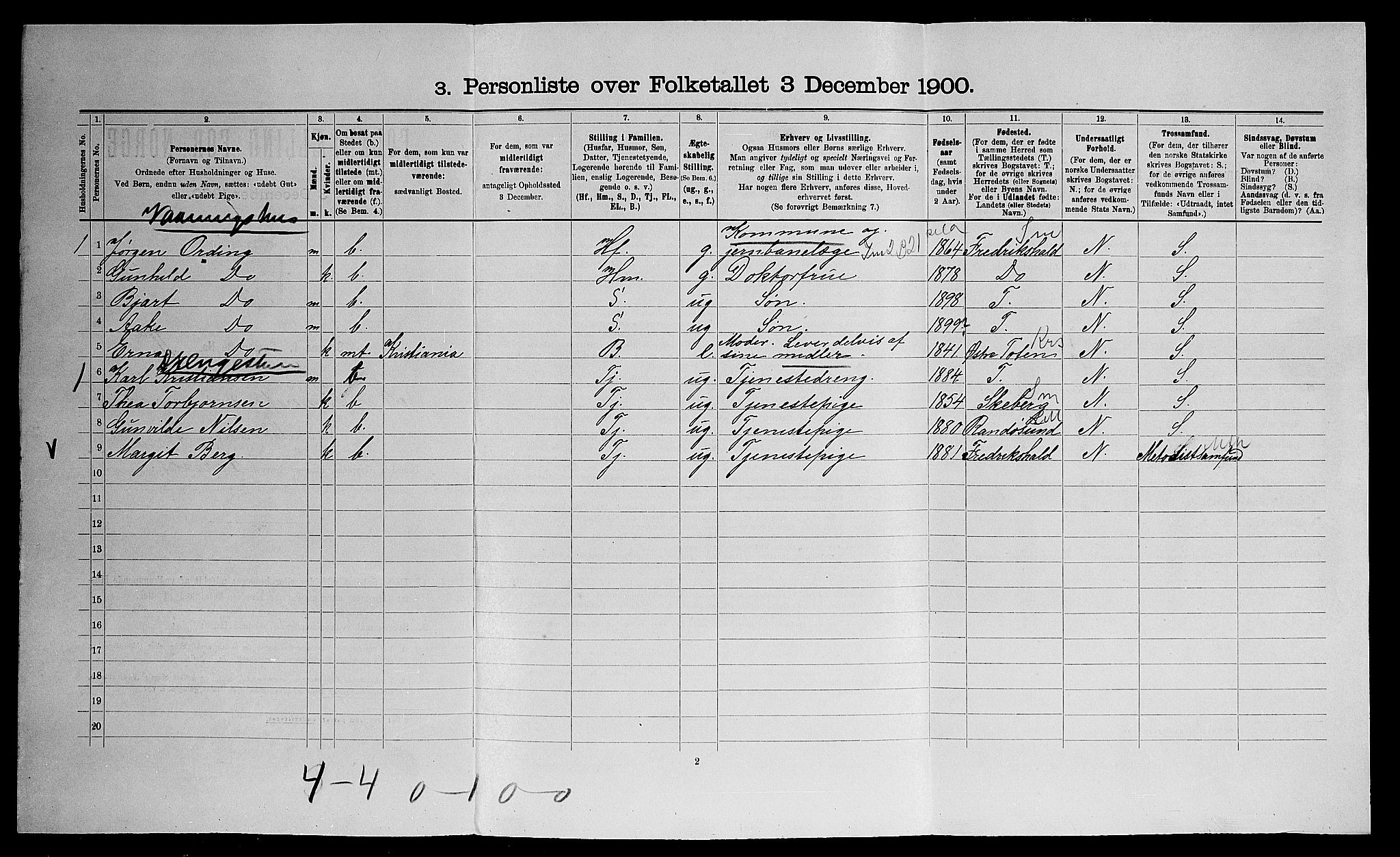 SAO, Folketelling 1900 for 0236 Nes herred, 1900