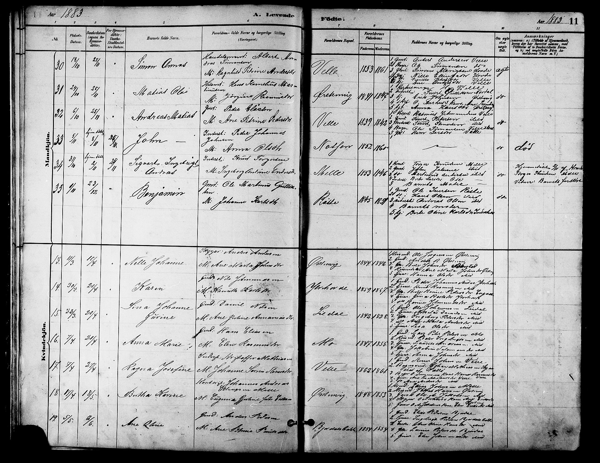 Ministerialprotokoller, klokkerbøker og fødselsregistre - Møre og Romsdal, SAT/A-1454/513/L0189: Klokkerbok nr. 513C03, 1883-1904, s. 11