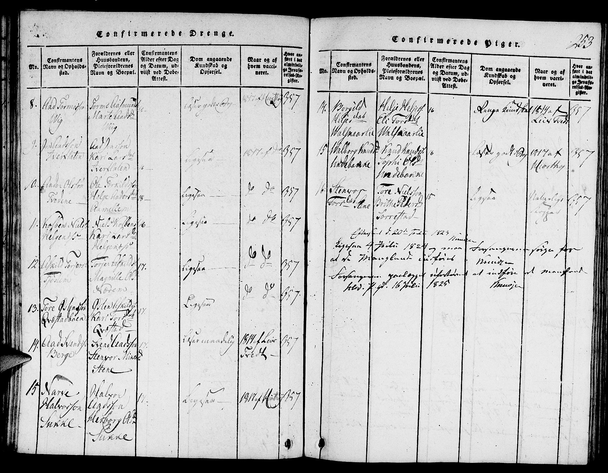 Suldal sokneprestkontor, AV/SAST-A-101845/01/V/L0001: Klokkerbok nr. B 1, 1816-1836, s. 253