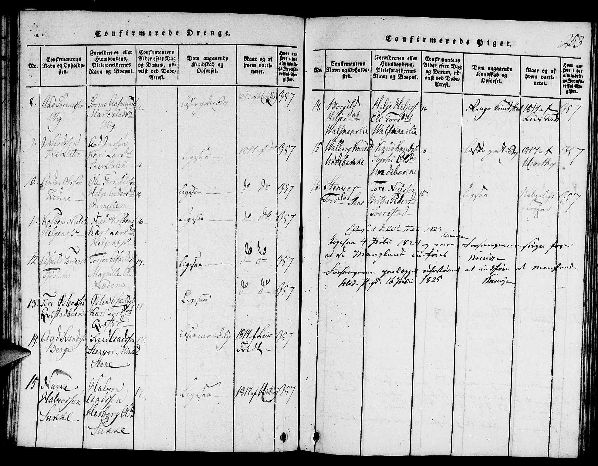 Suldal sokneprestkontor, SAST/A-101845/01/V/L0001: Klokkerbok nr. B 1, 1816-1836, s. 253