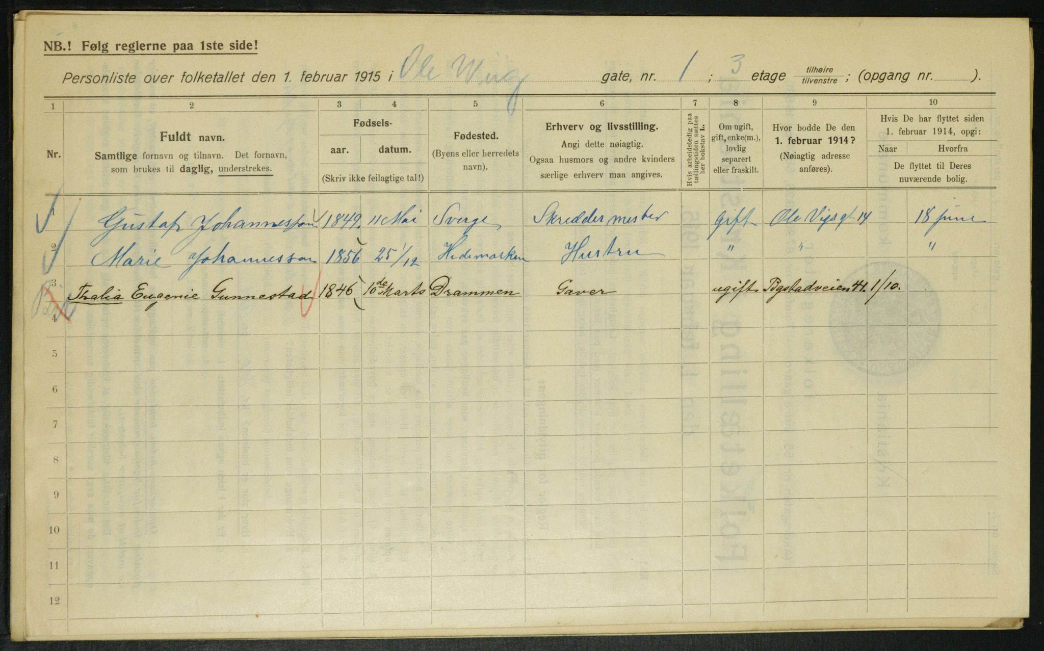 OBA, Kommunal folketelling 1.2.1915 for Kristiania, 1915, s. 74850