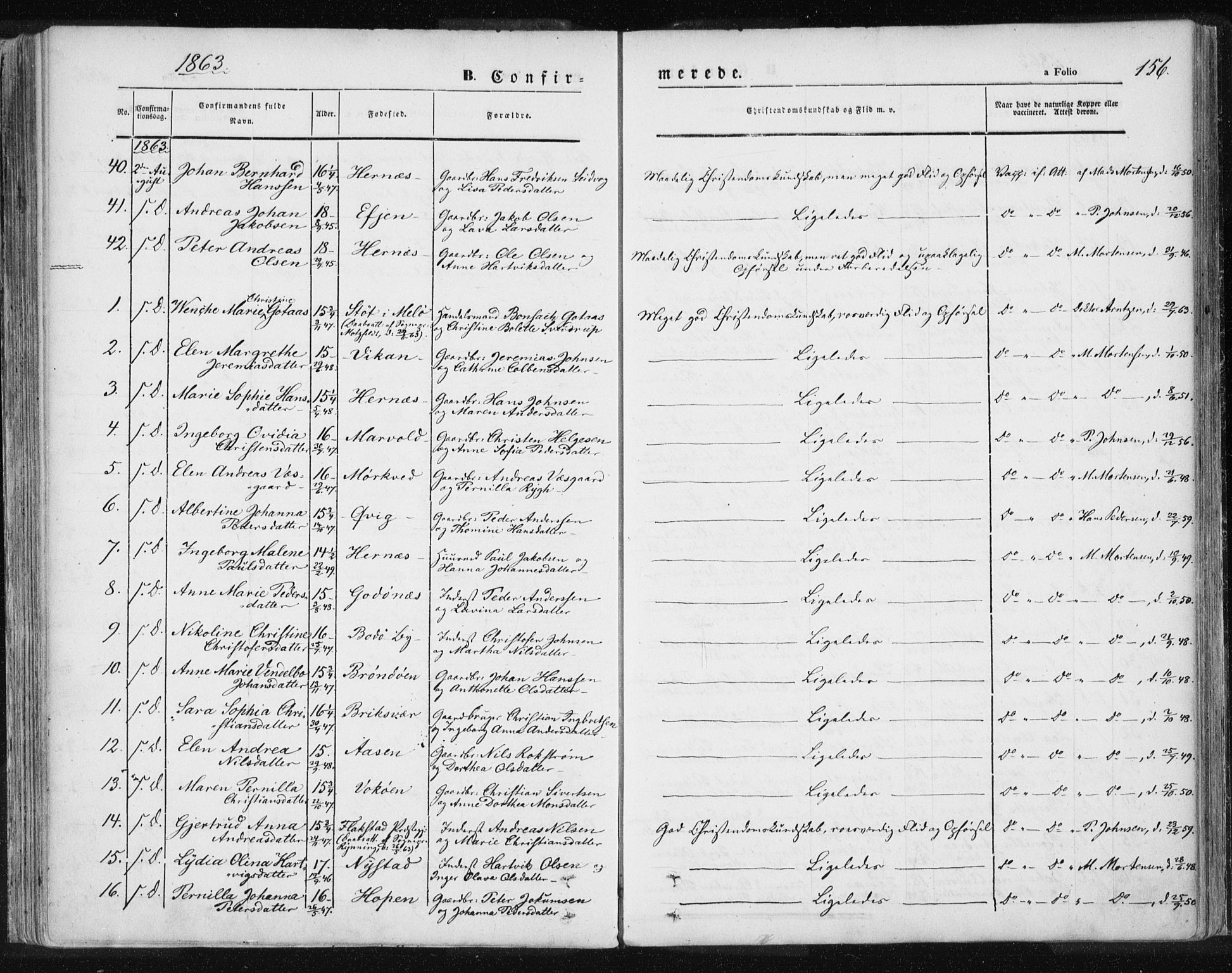 Ministerialprotokoller, klokkerbøker og fødselsregistre - Nordland, AV/SAT-A-1459/801/L0007: Ministerialbok nr. 801A07, 1845-1863, s. 156