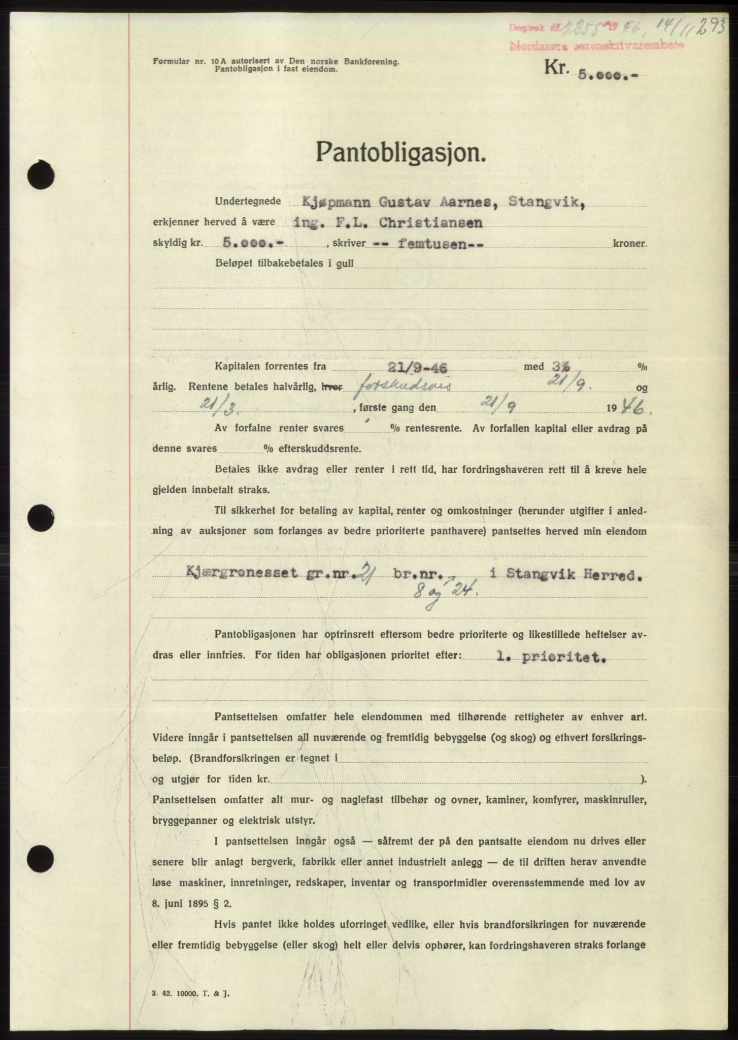 Nordmøre sorenskriveri, SAT/A-4132/1/2/2Ca: Pantebok nr. B95, 1946-1947, Dagboknr: 2355/1946