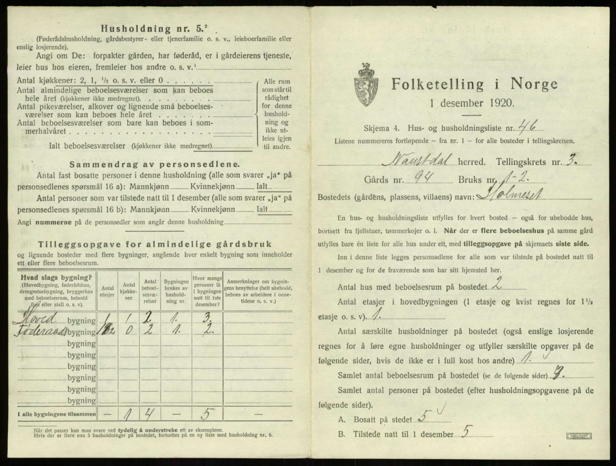 SAB, Folketelling 1920 for 1433 Naustdal herred, 1920, s. 239