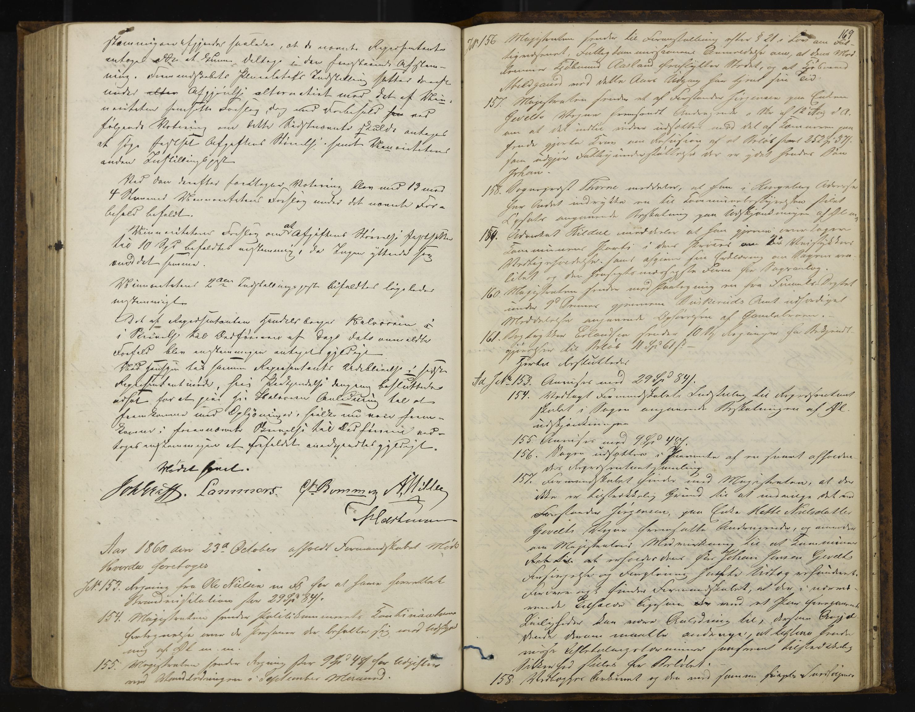 Kongsberg formannskap og sentraladministrasjon, IKAK/0604021-1/A/L0003: Møtebok med register, 1856-1861, s. 169