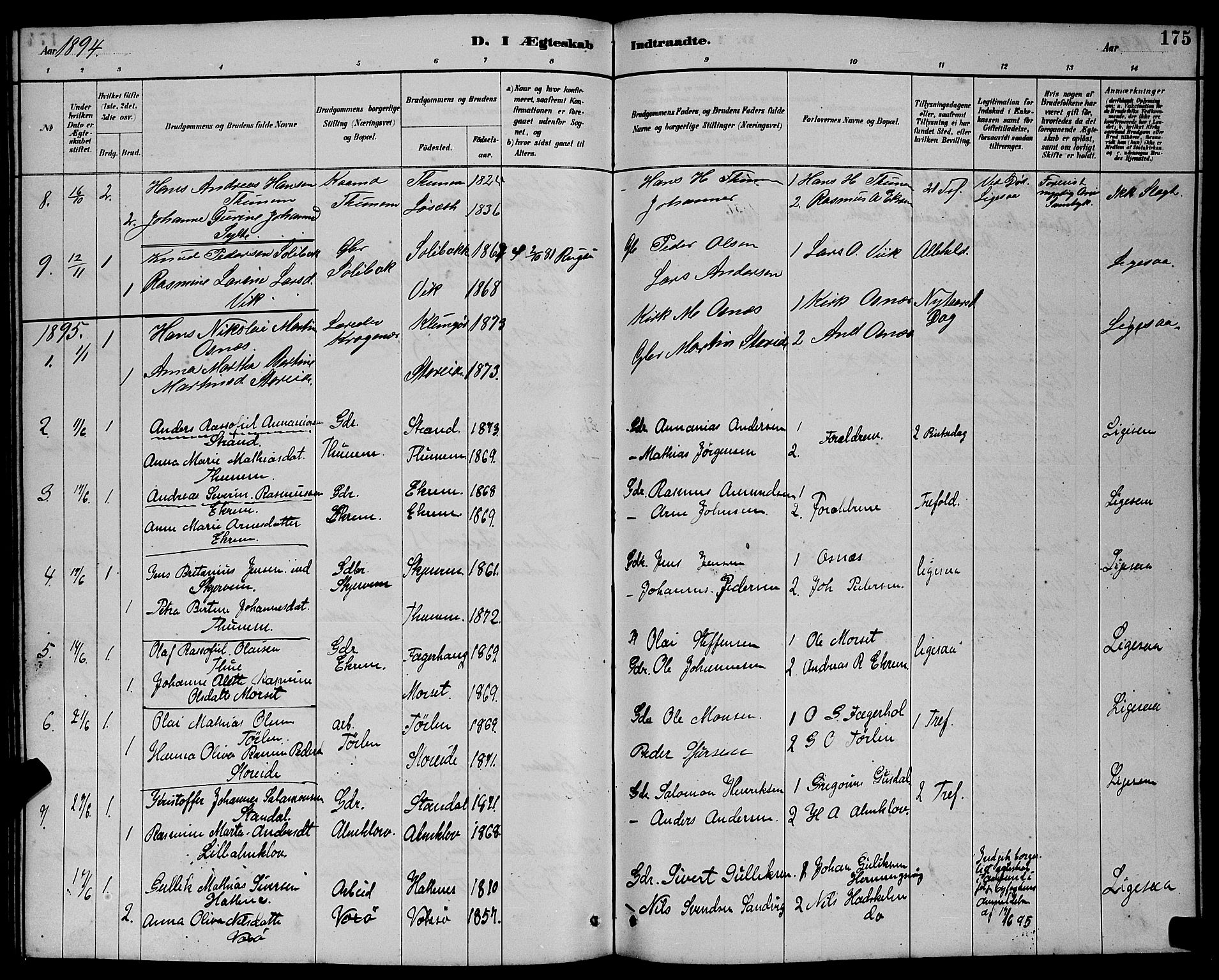 Ministerialprotokoller, klokkerbøker og fødselsregistre - Møre og Romsdal, AV/SAT-A-1454/501/L0017: Klokkerbok nr. 501C03, 1885-1901, s. 175