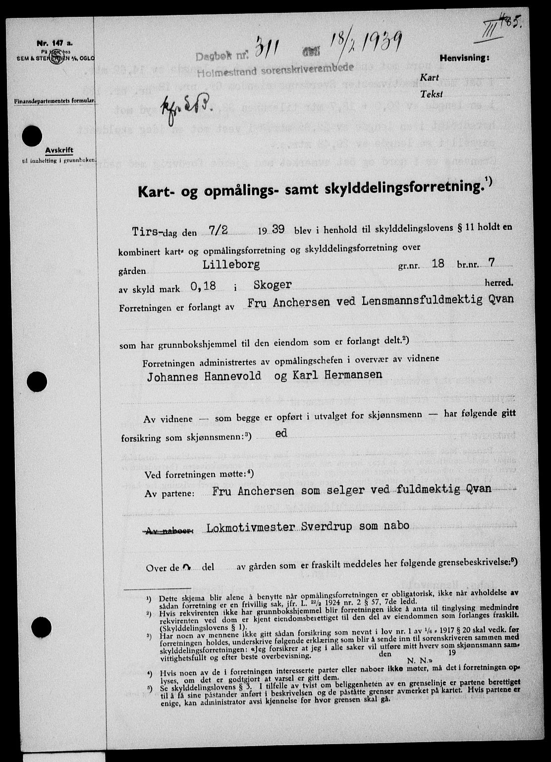 Holmestrand sorenskriveri, SAKO/A-67/G/Ga/Gaa/L0050: Pantebok nr. A-50, 1938-1939, Dagboknr: 311/1939