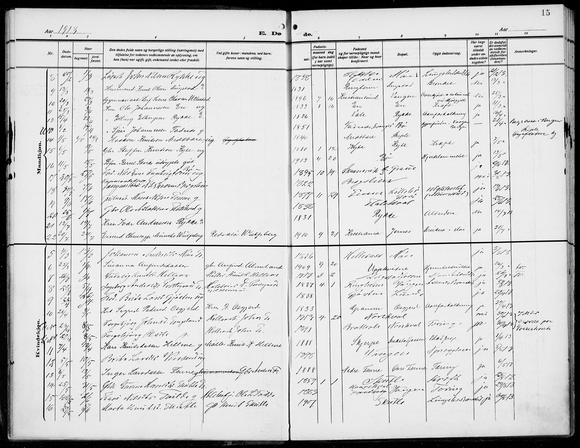 Voss sokneprestembete, AV/SAB-A-79001/H/Haa: Ministerialbok nr. D  2, 1910-1932, s. 15