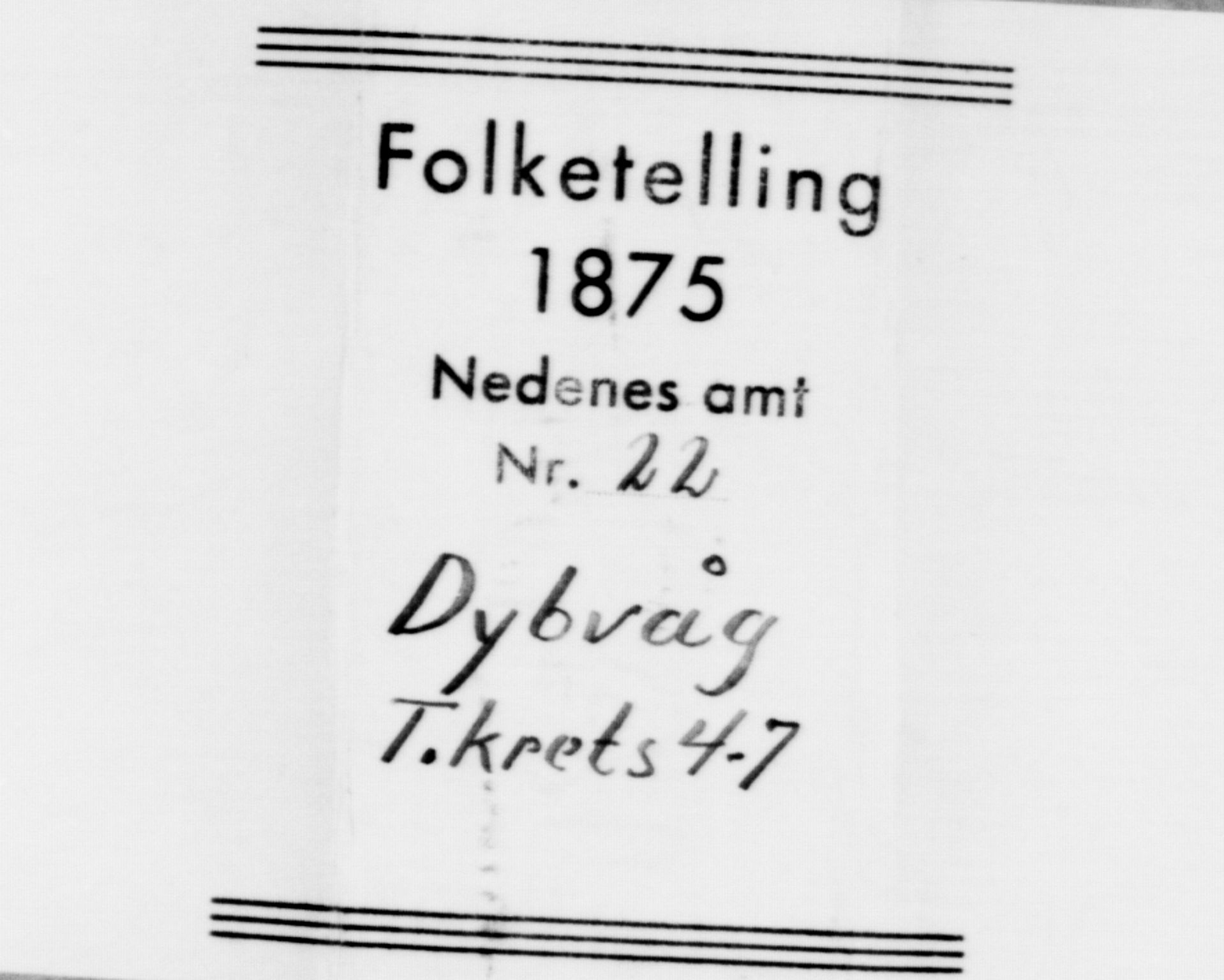 SAK, Folketelling 1875 for 0915P Dypvåg prestegjeld, 1875, s. 428