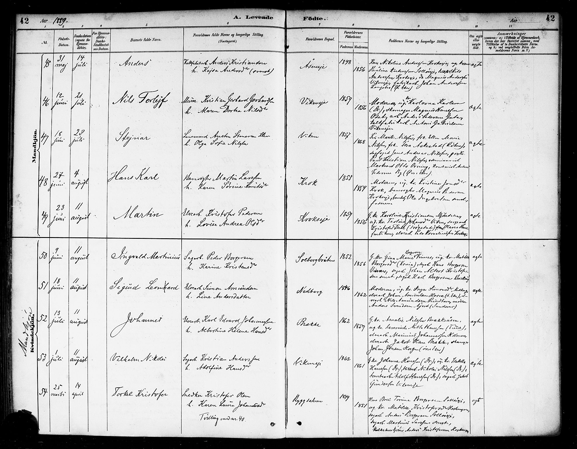 Nedre Eiker kirkebøker, AV/SAKO-A-612/F/Fa/L0003: Ministerialbok nr. 3, 1885-1892, s. 42