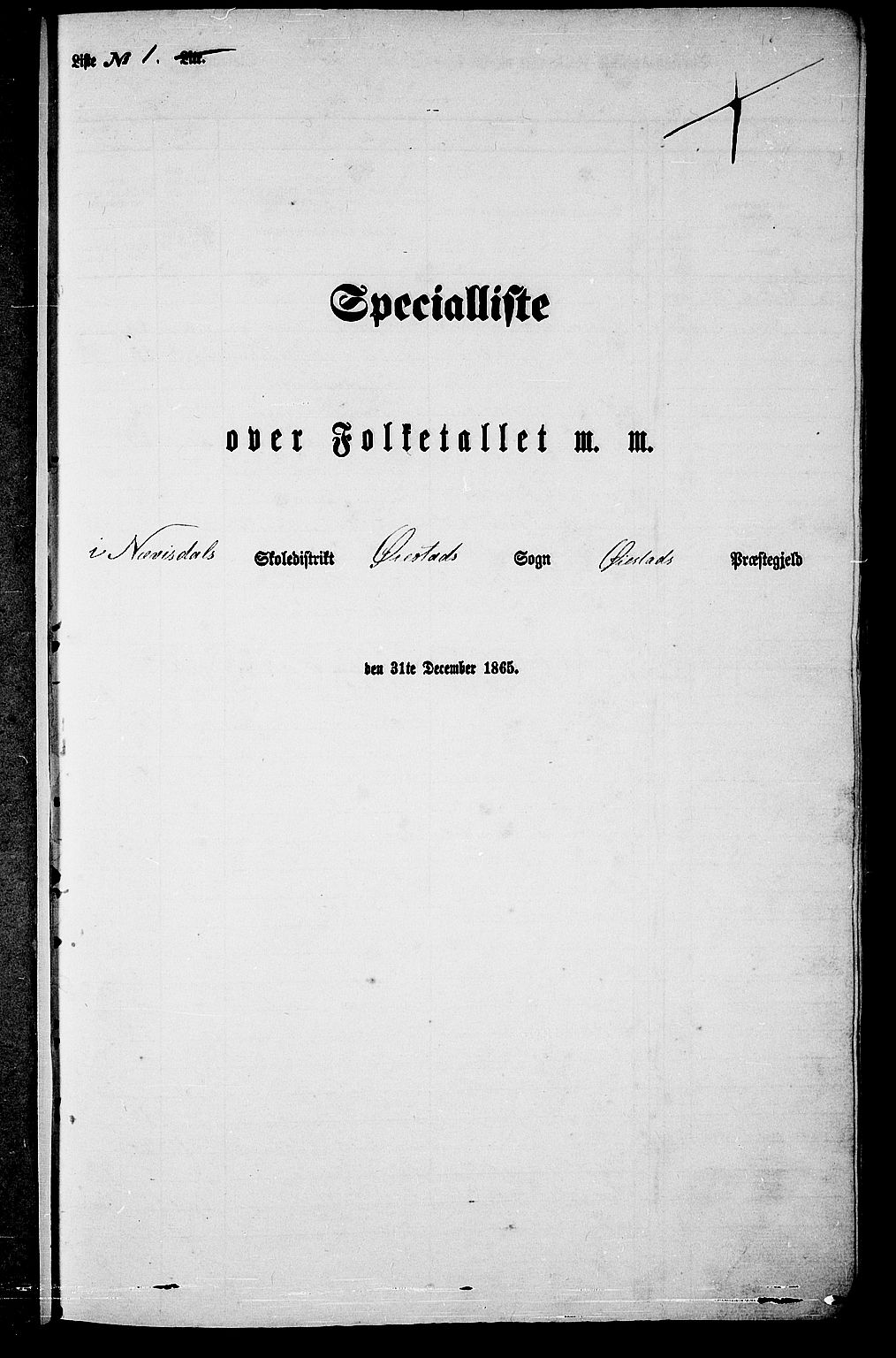RA, Folketelling 1865 for 0920P Øyestad prestegjeld, 1865, s. 15