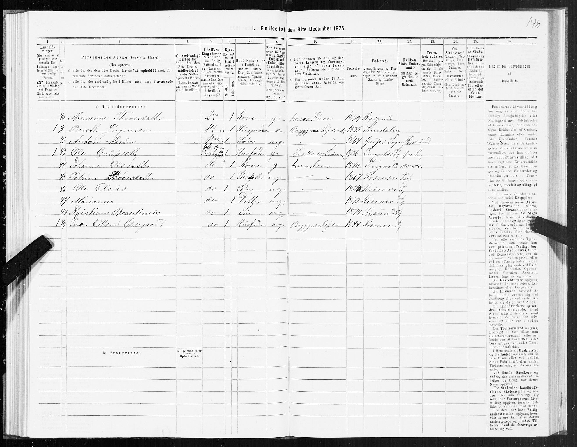 SAT, Folketelling 1875 for 1503B Kristiansund prestegjeld, Kristiansund kjøpstad, 1875, s. 4146