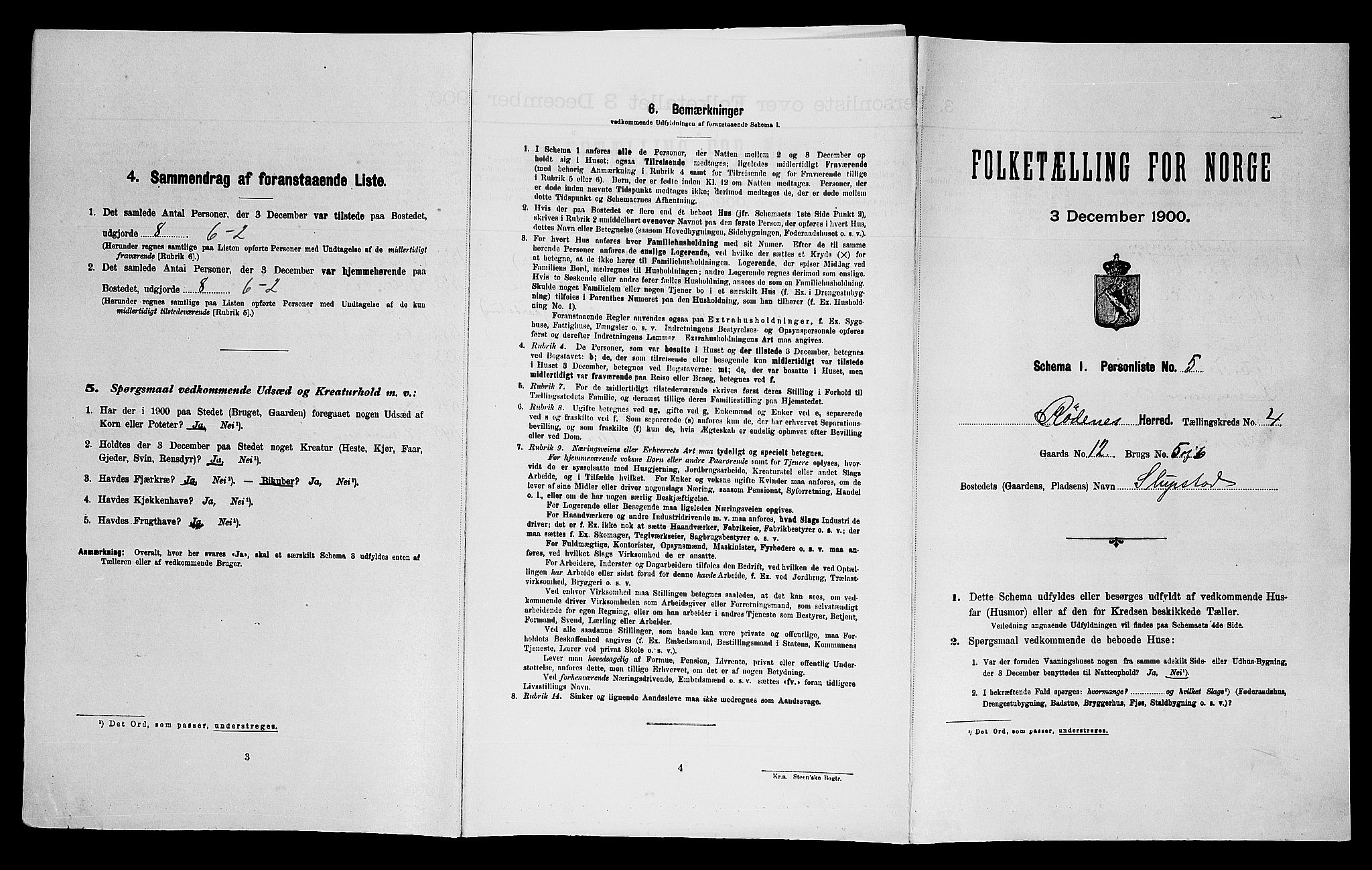 SAO, Folketelling 1900 for 0120 Rødenes herred, 1900