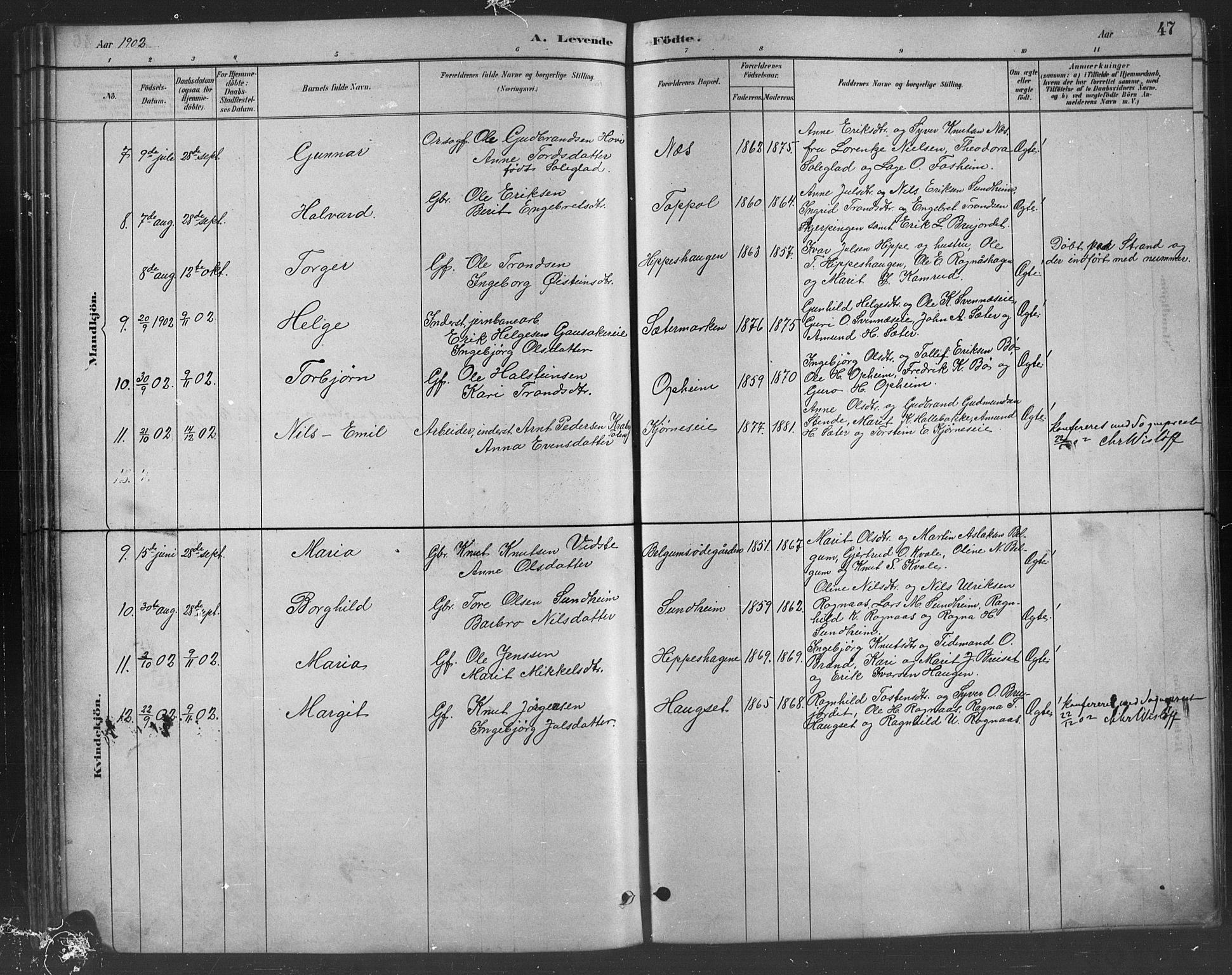Nord-Aurdal prestekontor, AV/SAH-PREST-132/H/Ha/Hab/L0008: Klokkerbok nr. 8, 1883-1916, s. 47