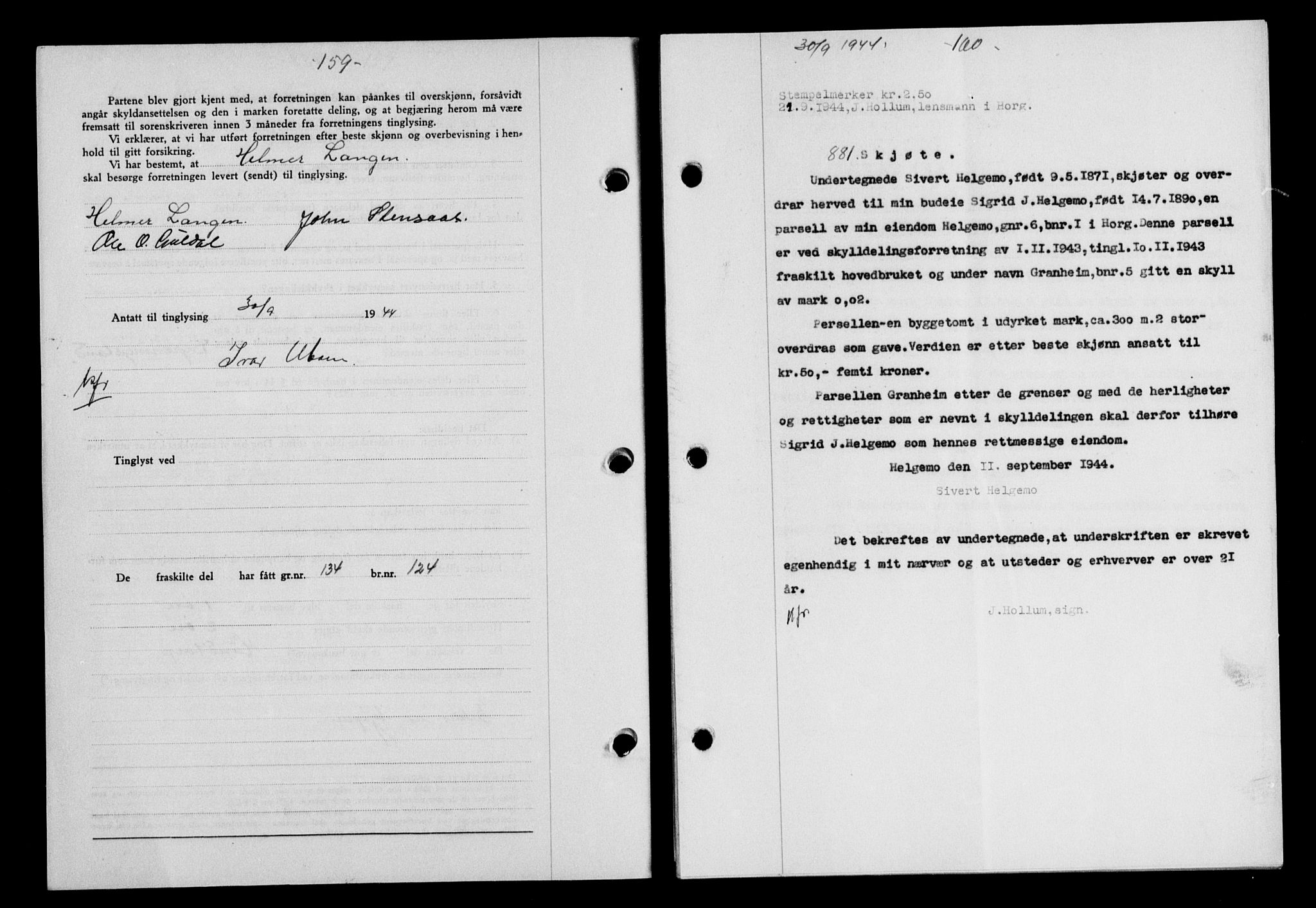 Gauldal sorenskriveri, SAT/A-0014/1/2/2C/L0058: Pantebok nr. 63, 1944-1945, Dagboknr: 881/1944
