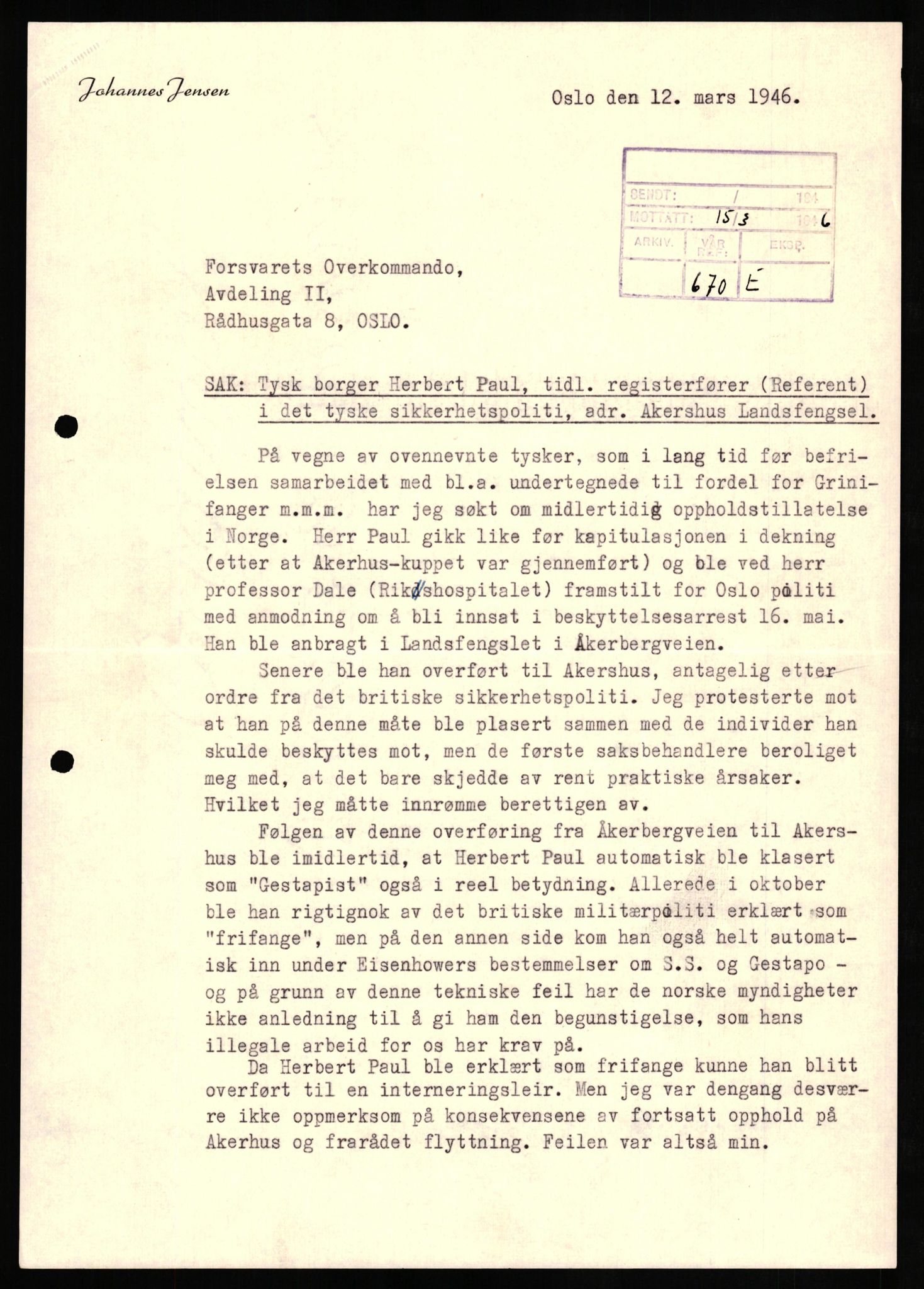 Forsvaret, Forsvarets overkommando II, AV/RA-RAFA-3915/D/Db/L0025: CI Questionaires. Tyske okkupasjonsstyrker i Norge. Tyskere., 1945-1946, s. 391