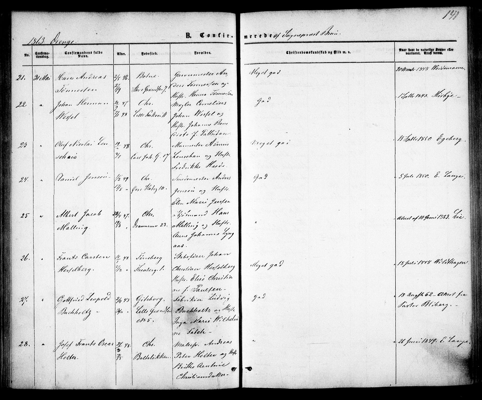 Trefoldighet prestekontor Kirkebøker, AV/SAO-A-10882/F/Fb/L0001: Ministerialbok nr. II 1, 1858-1871, s. 141