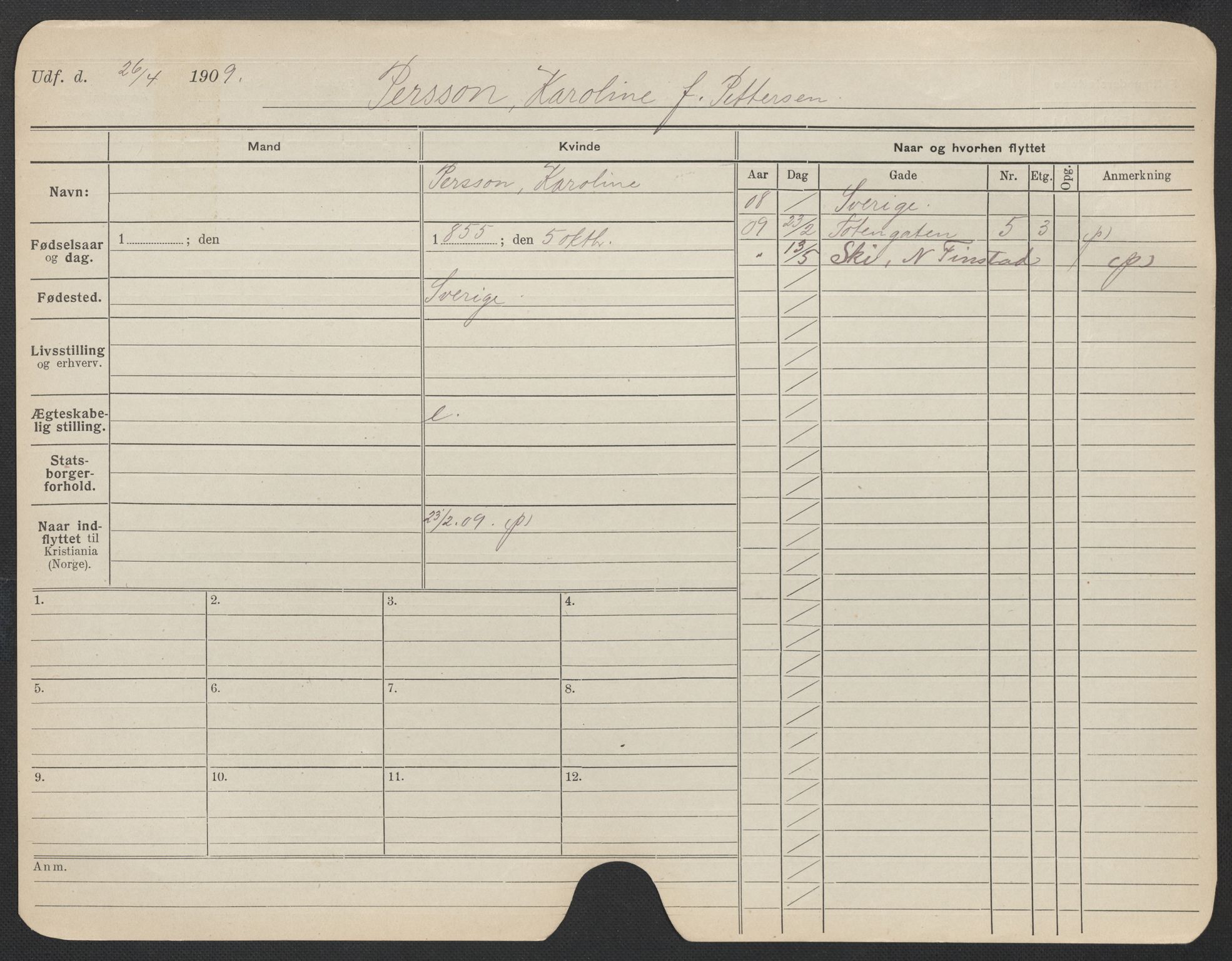 Oslo folkeregister, Registerkort, AV/SAO-A-11715/F/Fa/Fac/L0022: Kvinner, 1906-1914, s. 761a