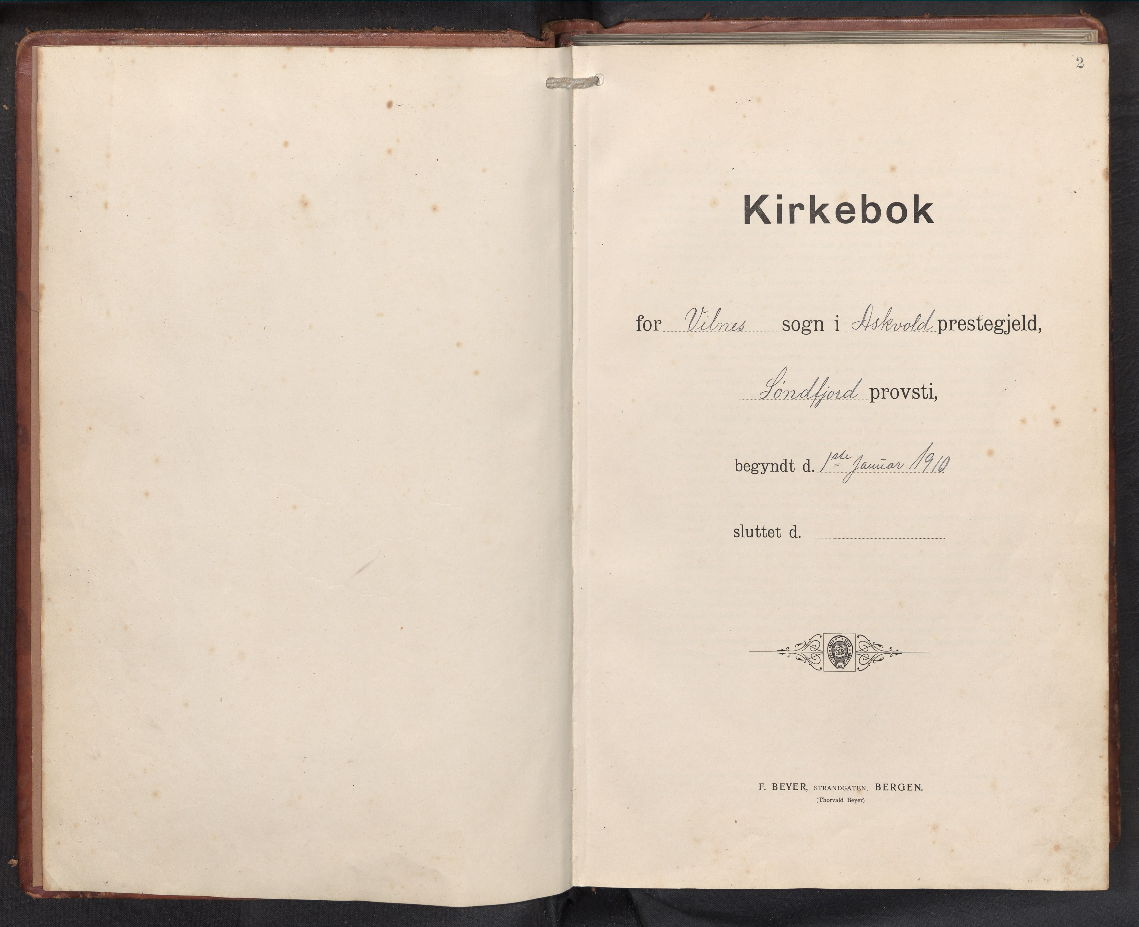 Askvoll sokneprestembete, SAB/A-79501/H/Hab/Habb/L0002: Klokkerbok nr. B 2, 1910-1947, s. 1b-2a