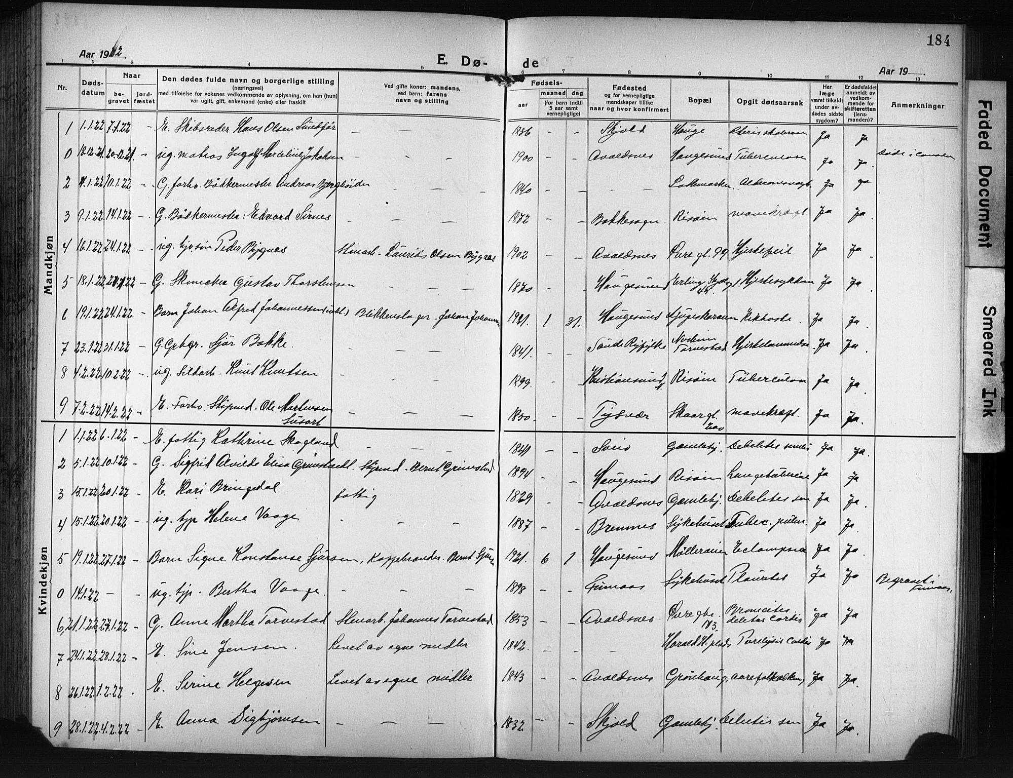 Haugesund sokneprestkontor, AV/SAST-A -101863/H/Ha/Hab/L0010: Klokkerbok nr. B 10, 1920-1931, s. 184