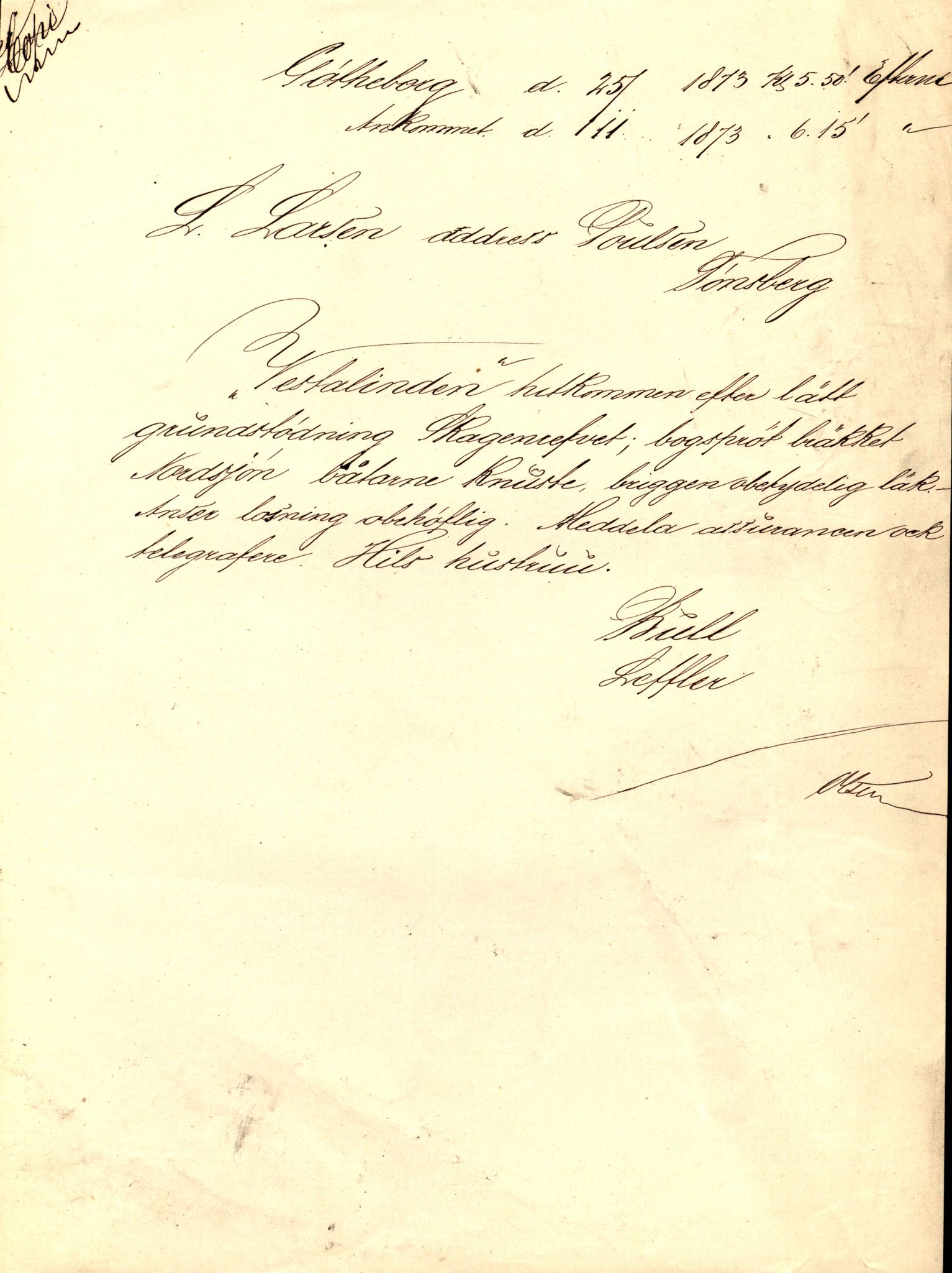 Pa 63 - Østlandske skibsassuranceforening, VEMU/A-1079/G/Ga/L0005/0015: Havaridokumenter / Anny Foyen, 1873