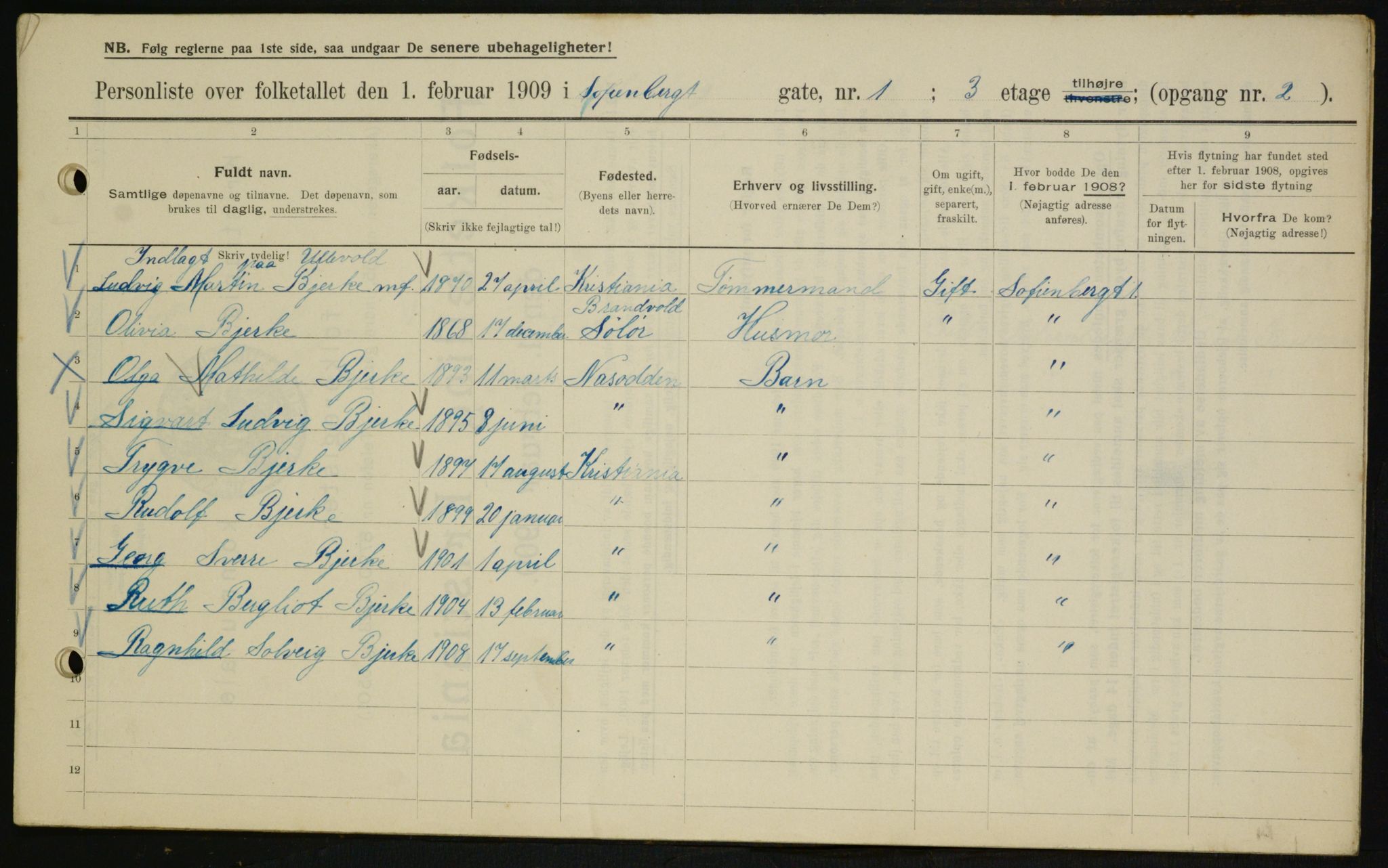 OBA, Kommunal folketelling 1.2.1909 for Kristiania kjøpstad, 1909, s. 88961