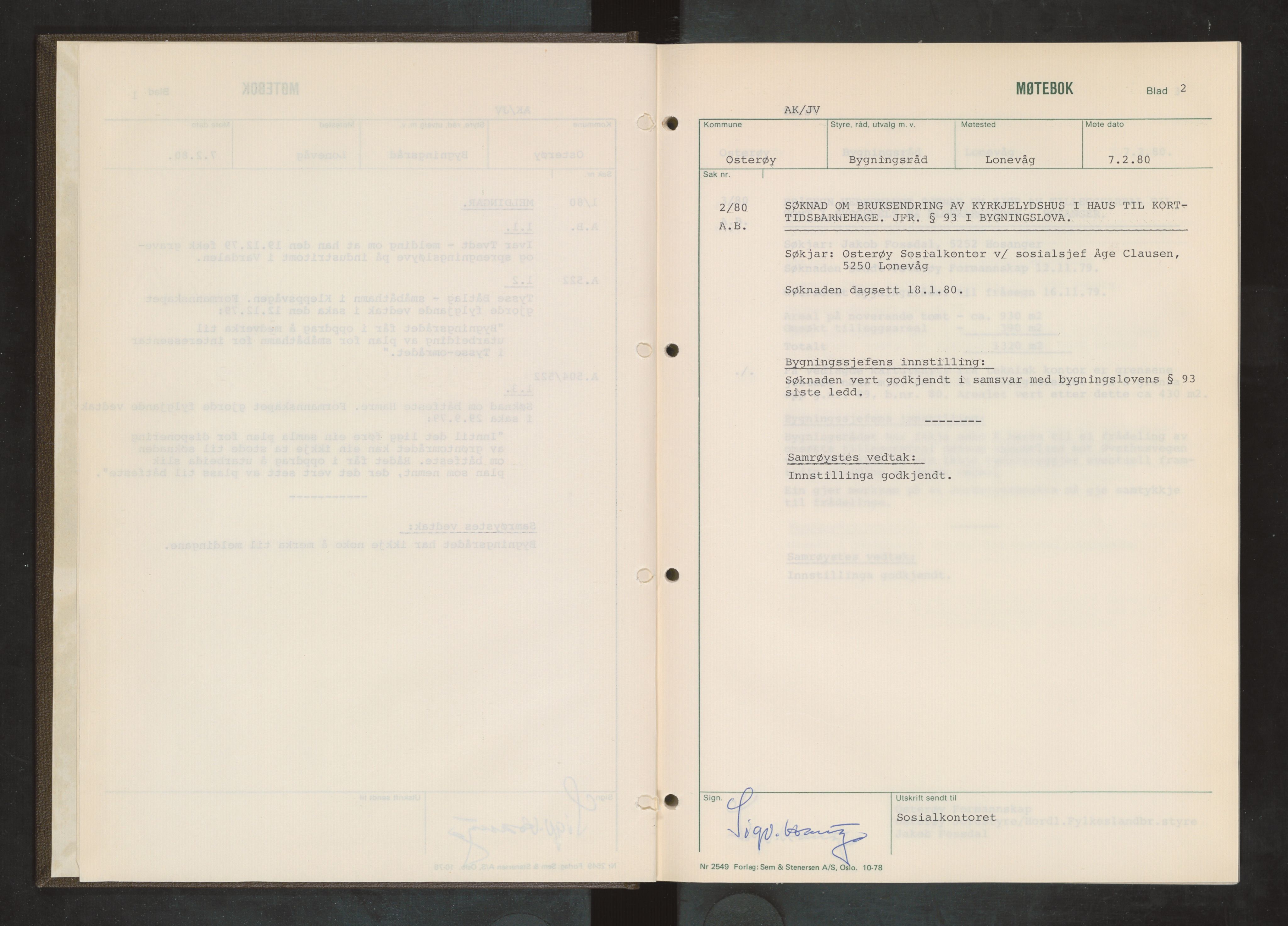 Osterøy kommune. Bygningsrådet, IKAH/1253b-511/A/Aa/L0013: Møtebok Osterøy bygningsråd, 1980