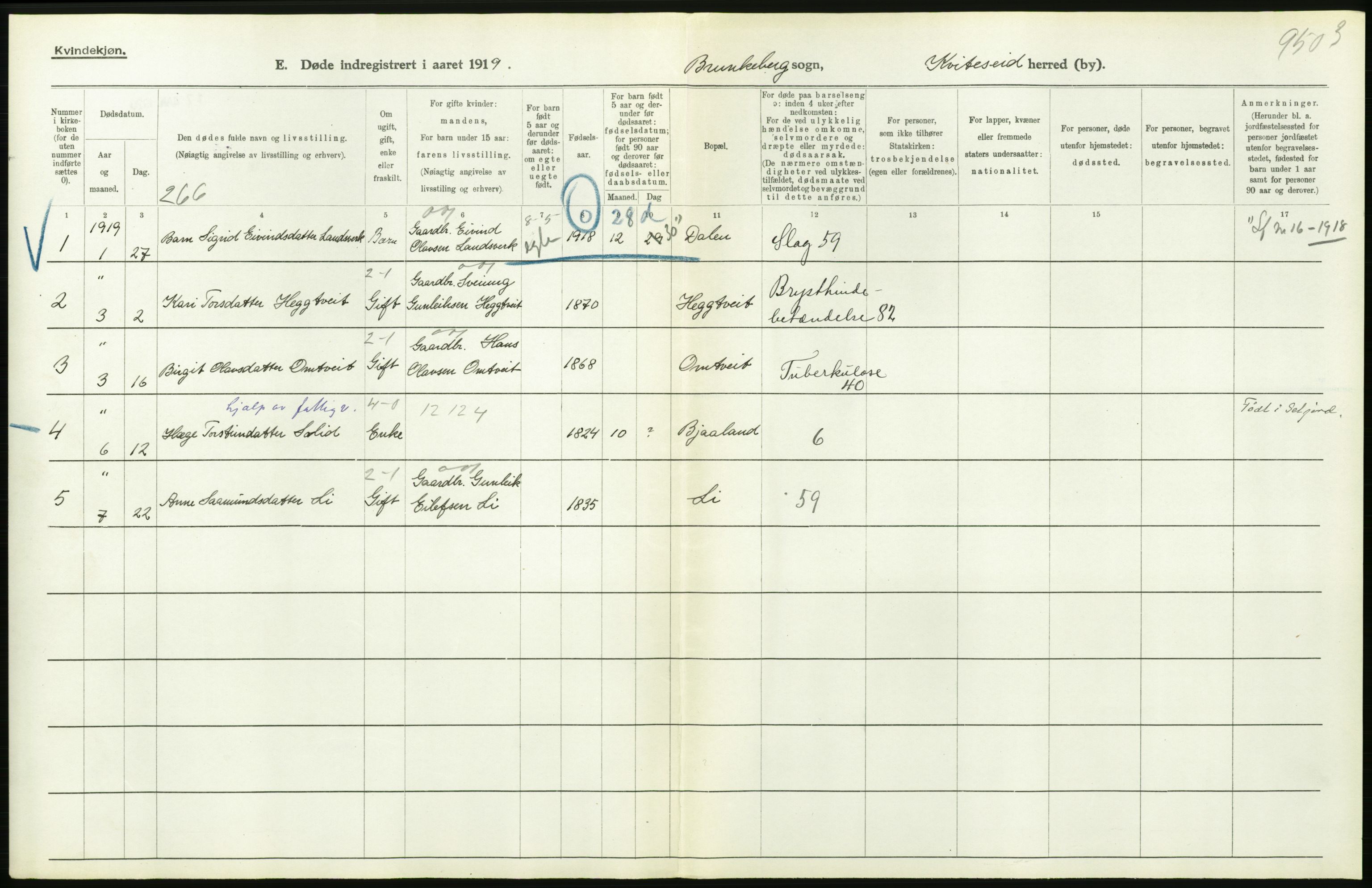 Statistisk sentralbyrå, Sosiodemografiske emner, Befolkning, AV/RA-S-2228/D/Df/Dfb/Dfbi/L0023: Telemark fylke: Døde. Bygder og byer., 1919, s. 318