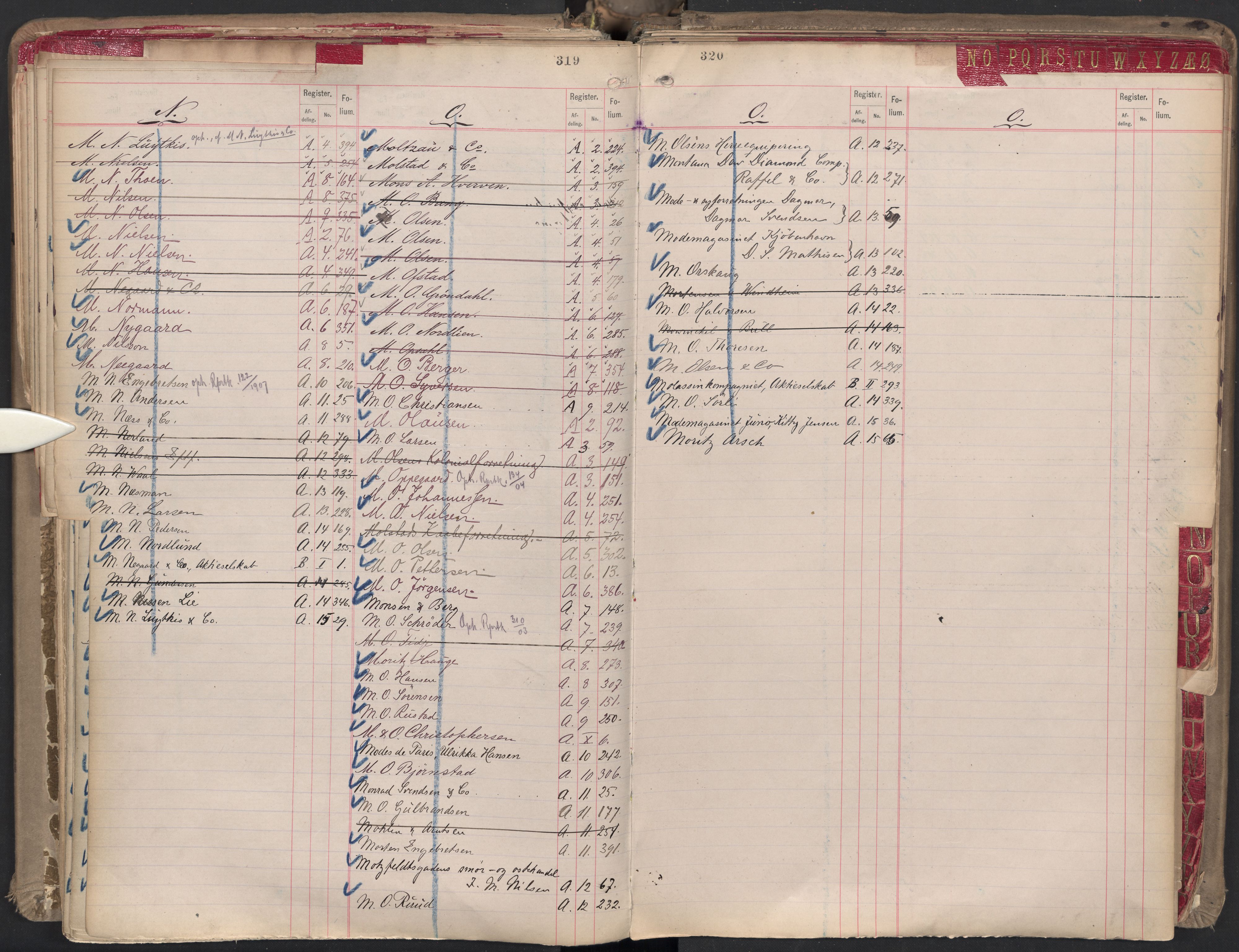 Oslo byfogd avd. II, AV/SAO-A-10942/G/Ga/Gaa/L0001: Firmaregister: A 1-15, B 1-4, C 1, 1890, s. 319-320