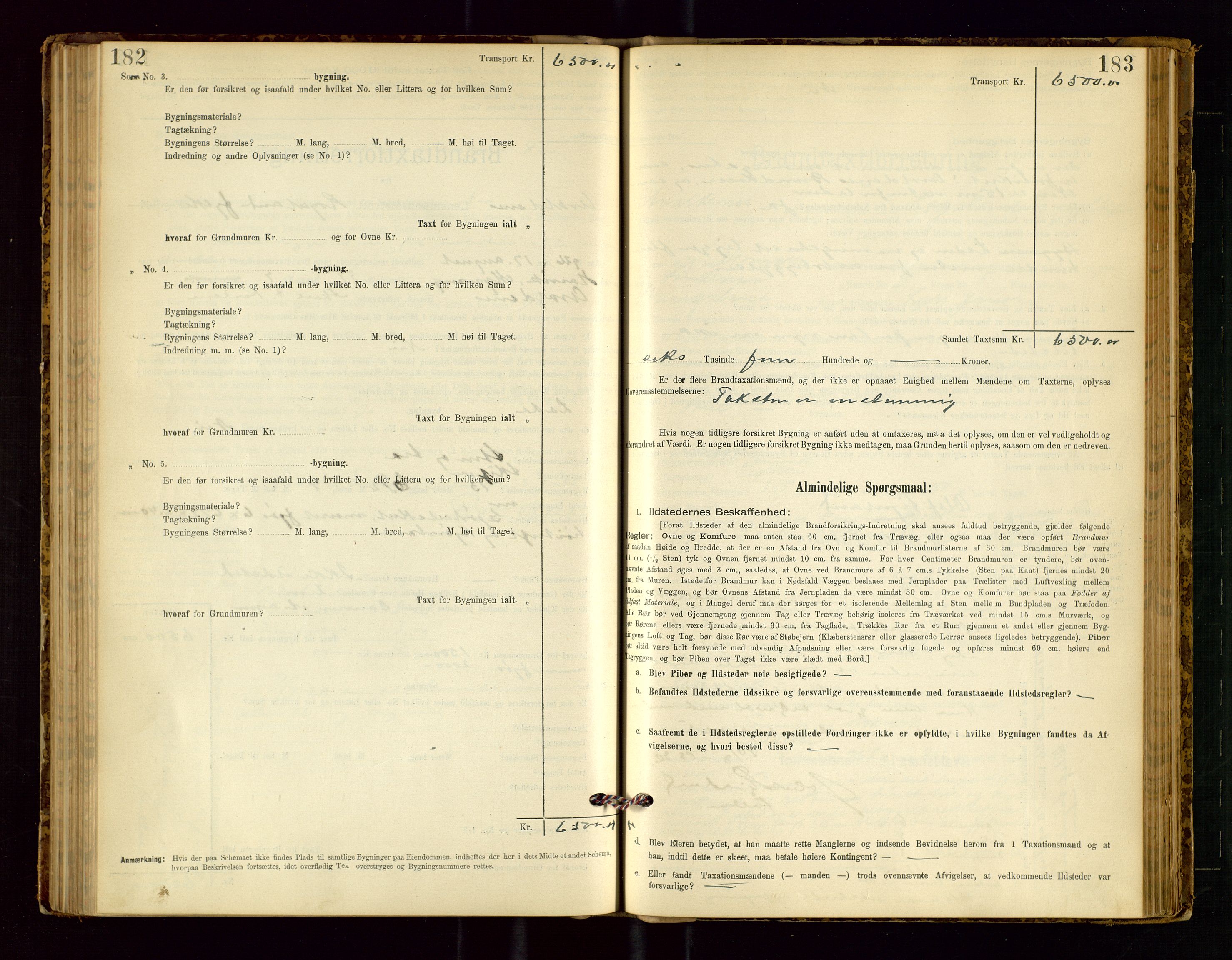 Avaldsnes lensmannskontor, AV/SAST-A-100286/Gob/L0001: "Brandtaxationsprotokol for Avaldsnes Lensmandsdistrikt Ryfylke Fogderi", 1894-1925, s. 182-183