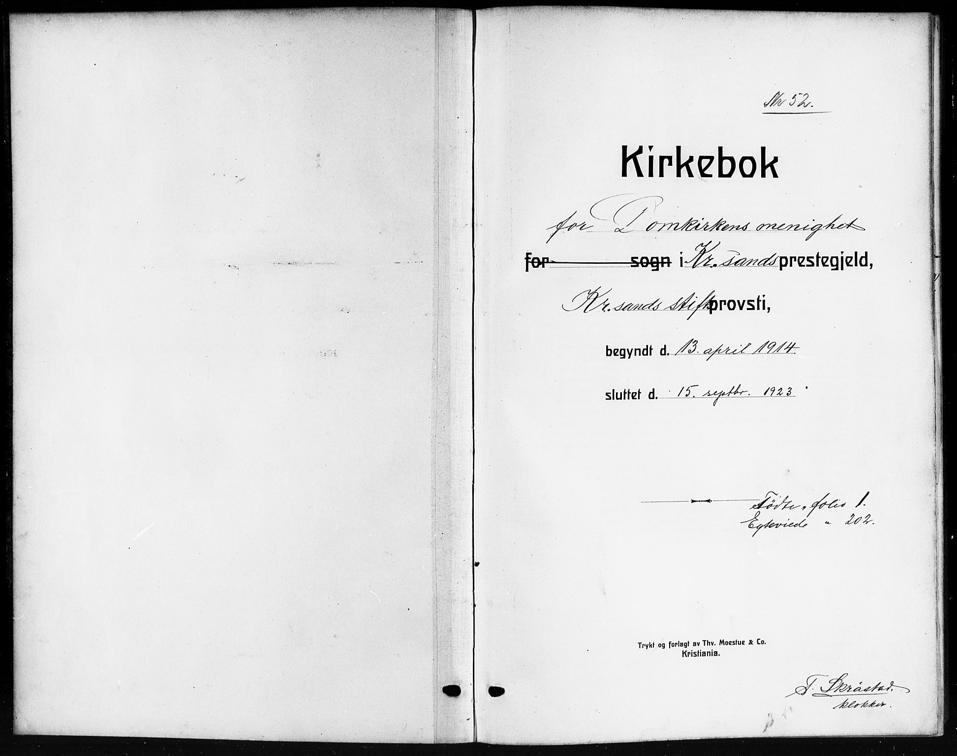 Kristiansand domprosti, AV/SAK-1112-0006/F/Fb/L0021: Klokkerbok nr. B 21, 1914-1923